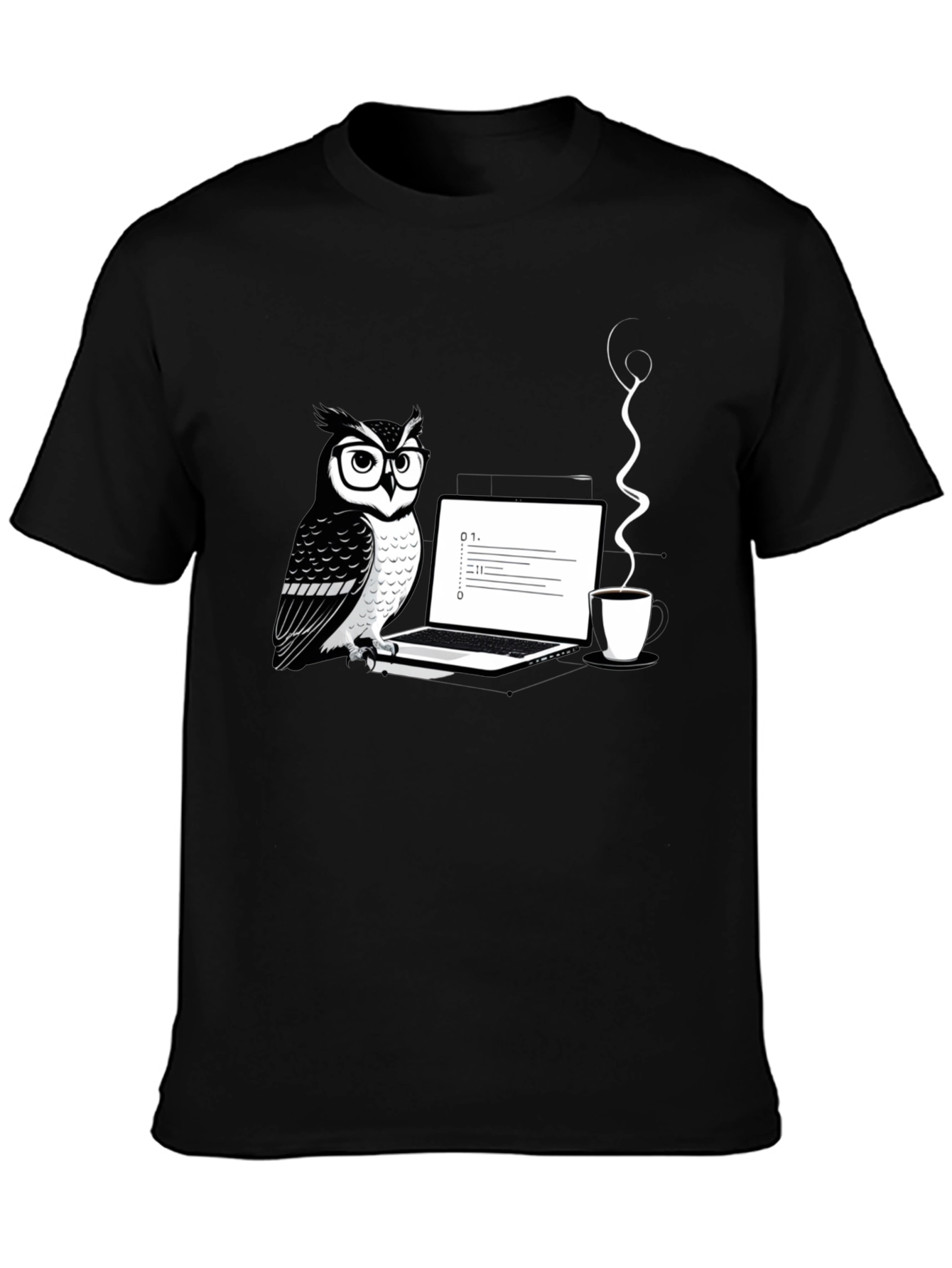 Owl Coder Black T-Shirt - Cool Graphic Tee