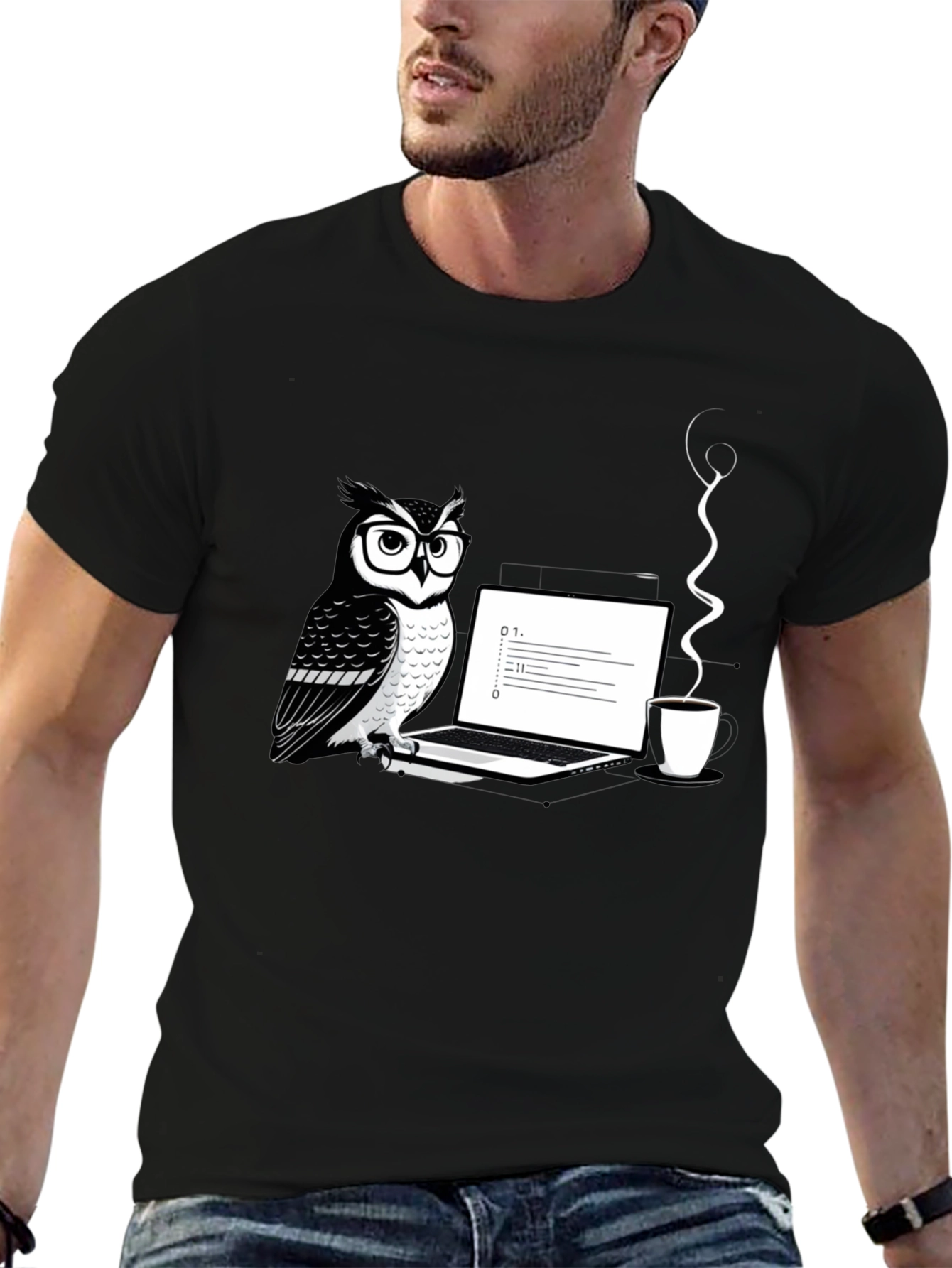 Owl Coder Black T-Shirt - Cool Graphic Tee