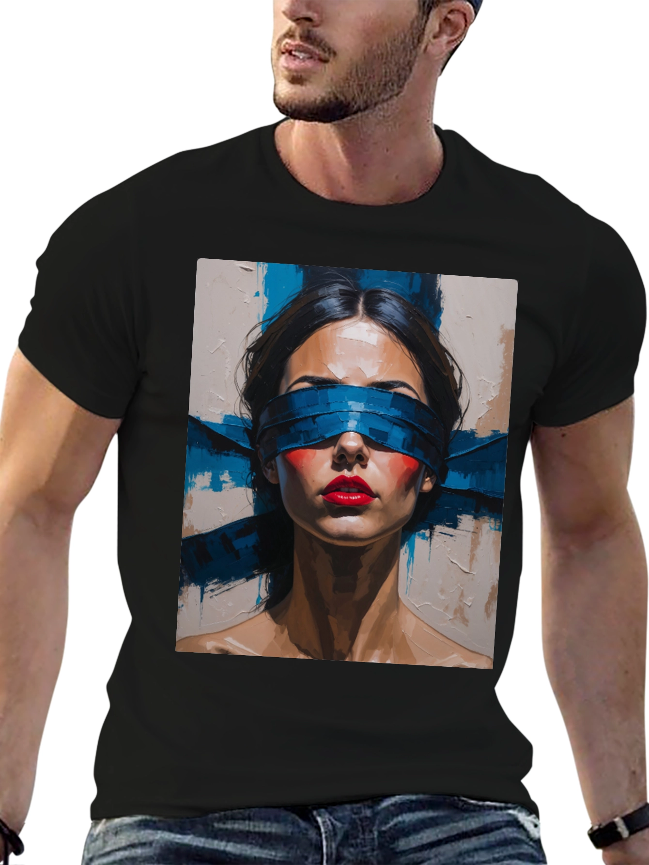 Artistic Blindfolded Woman Graphic Tee - Unisex