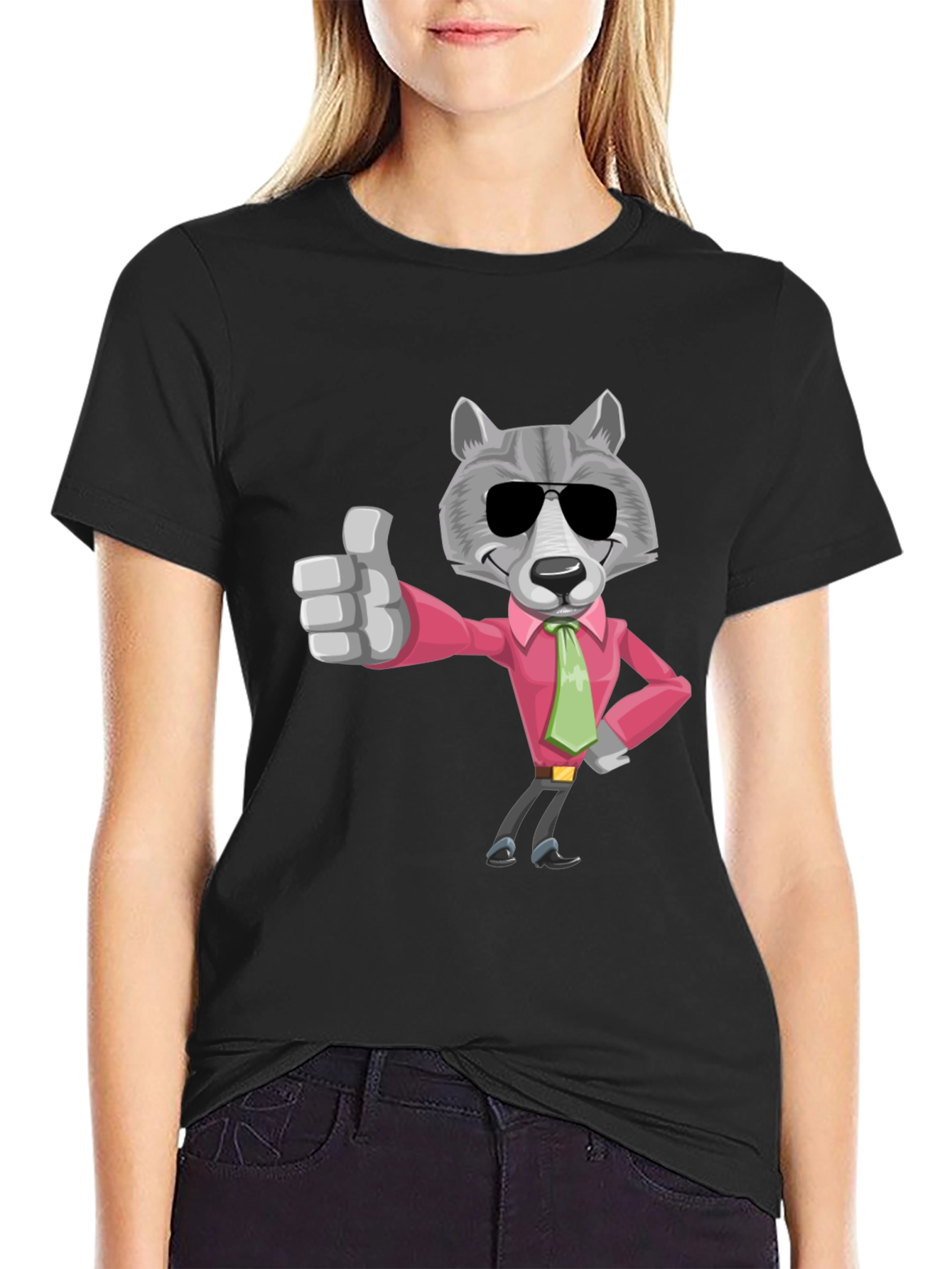 Cool Wolf Graphic Tee - Black Cotton T-Shirt