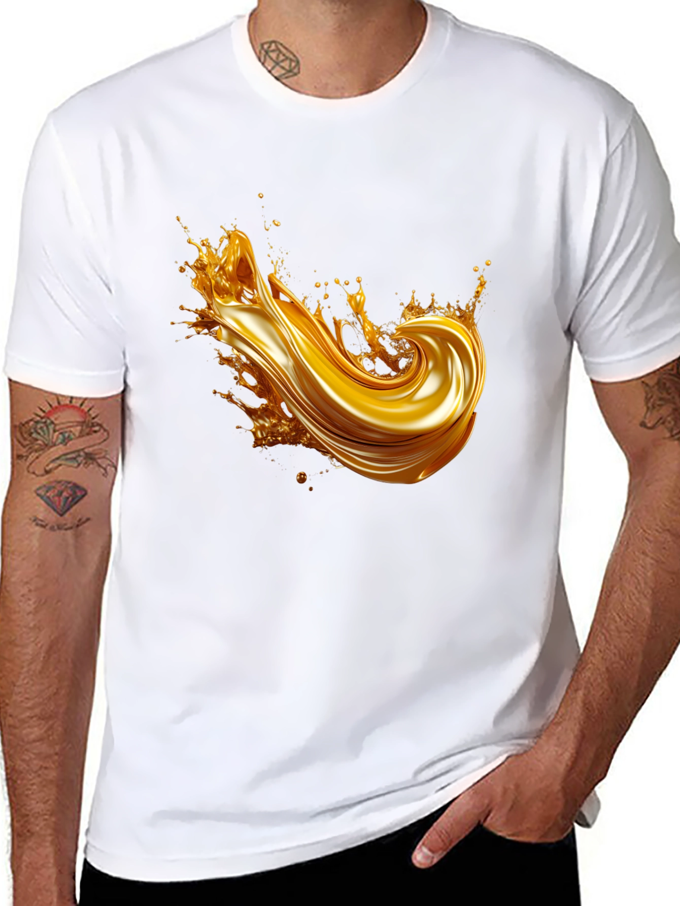 Golden Splash Graphic Tee - Modern Black T-Shirt