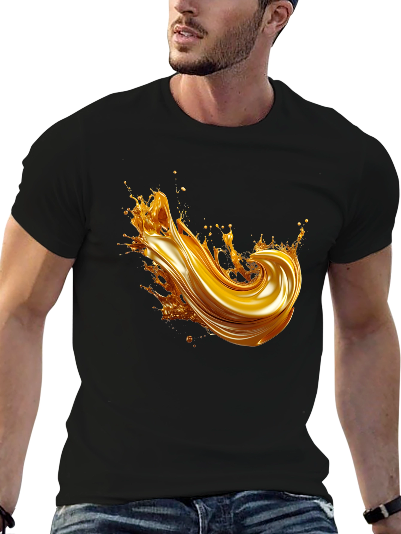 Golden Splash Graphic Tee - Modern Black T-Shirt
