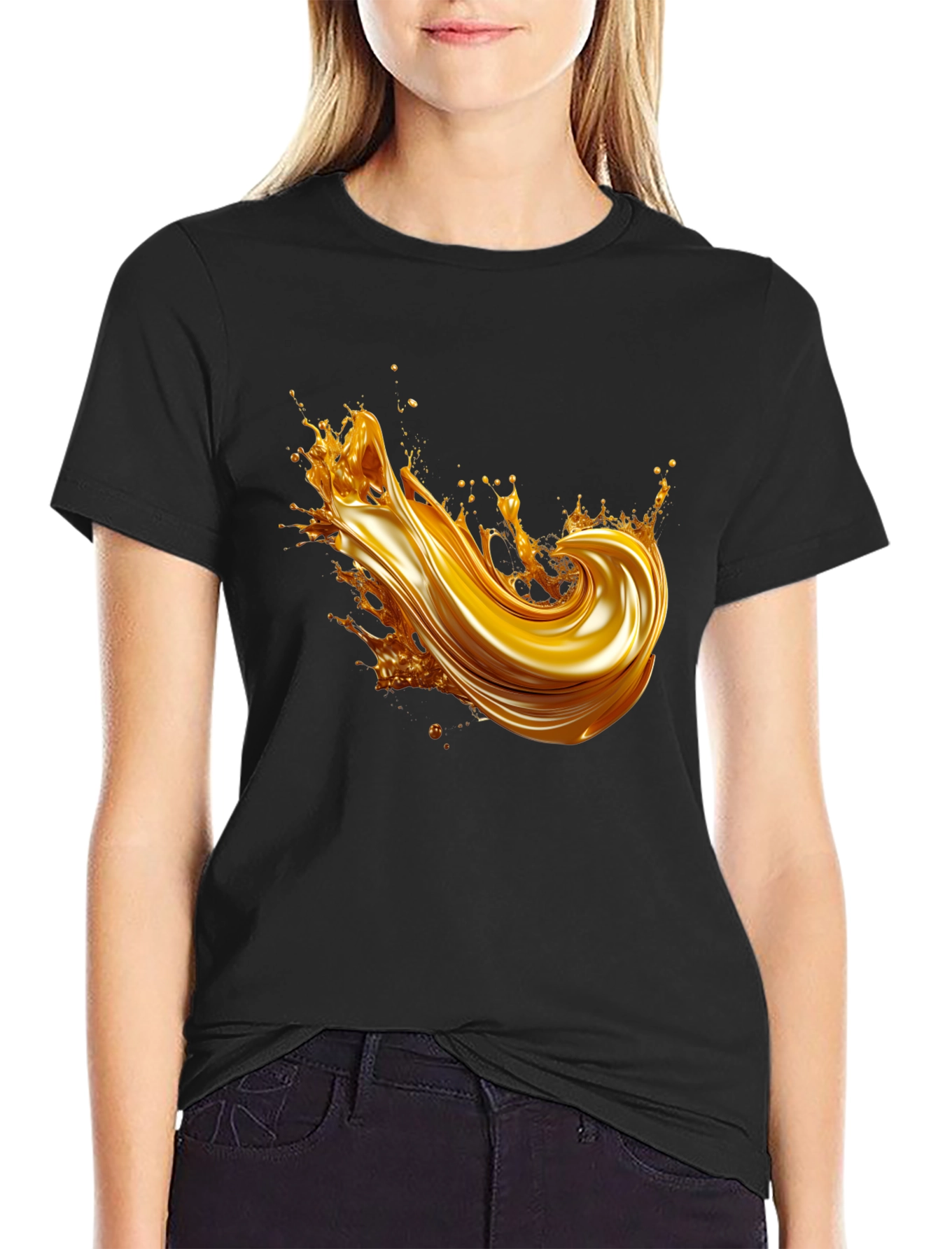 Golden Splash Graphic Tee - Modern Black T-Shirt