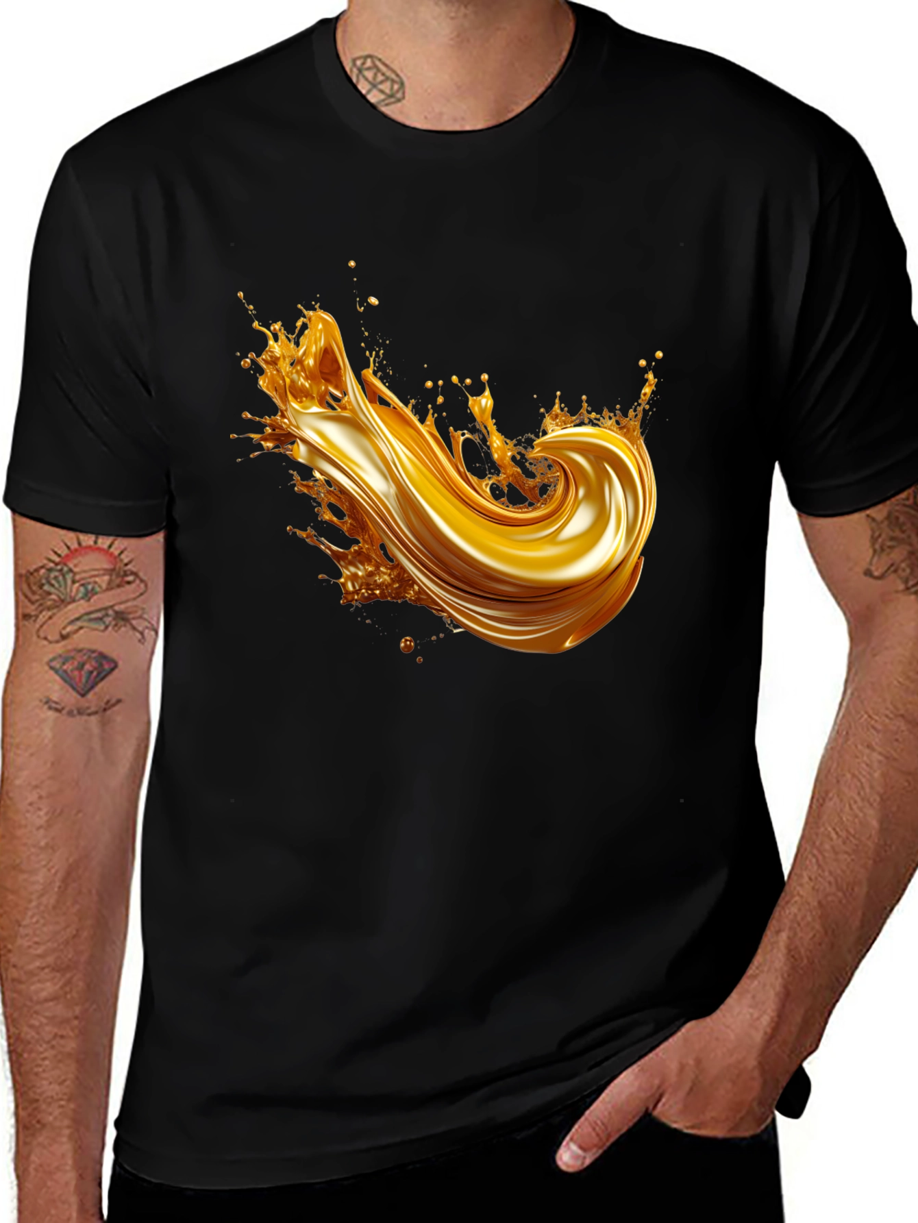 Golden Splash Graphic Tee - Modern Black T-Shirt