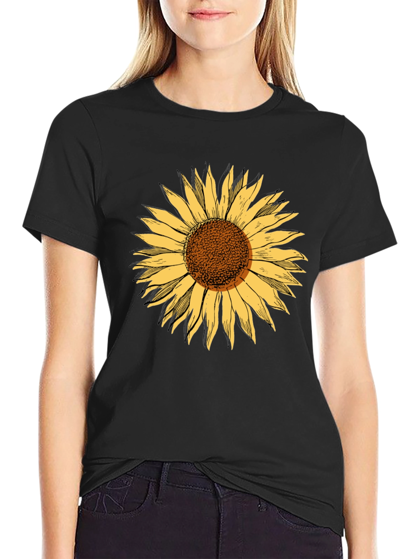 Sunflower Graphic Tee - Stylish Black Cotton T-Shirt