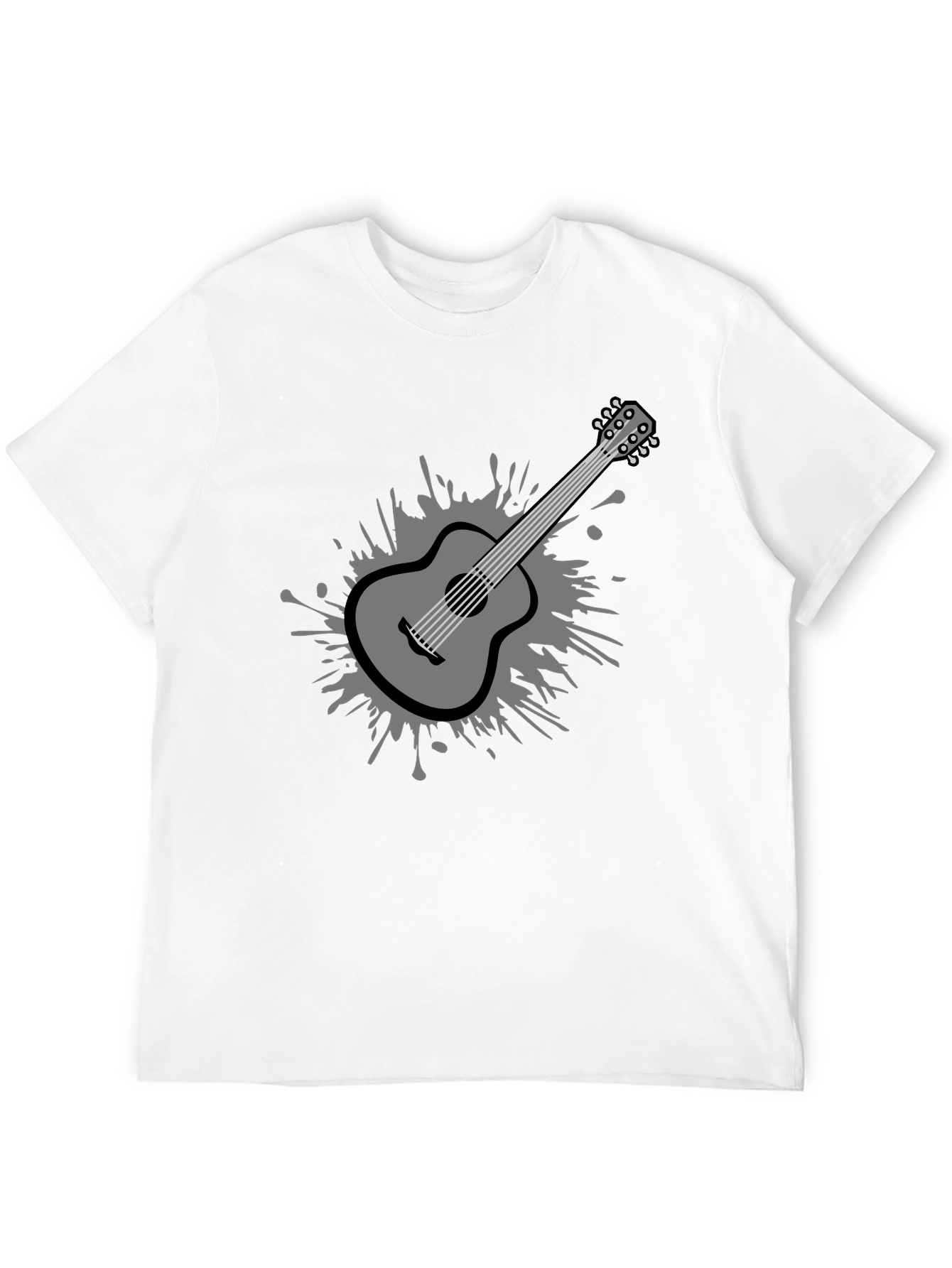 Stylish Guitar Graphic Tee - Black Cotton Blend