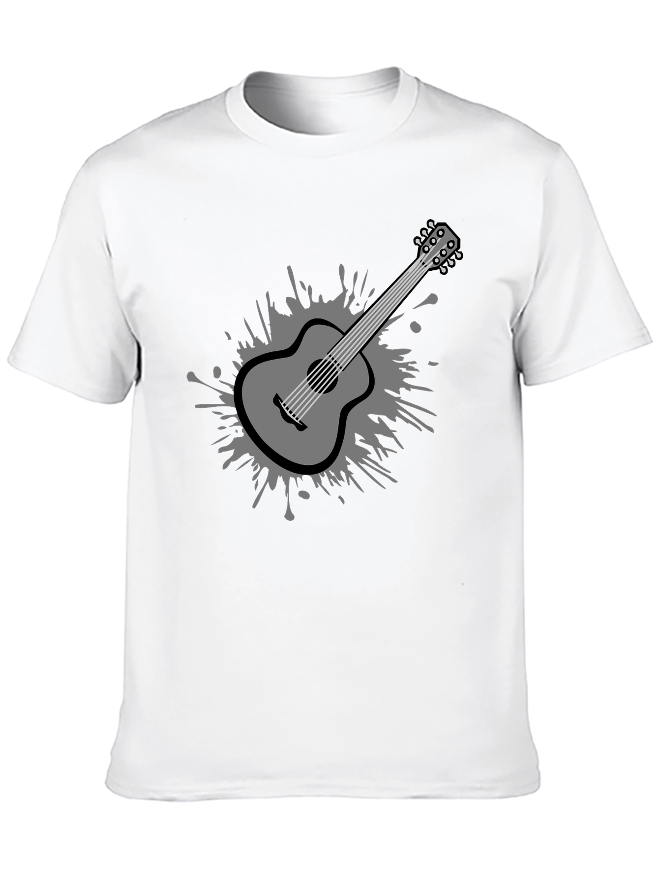 Stylish Guitar Graphic Tee - Black Cotton Blend