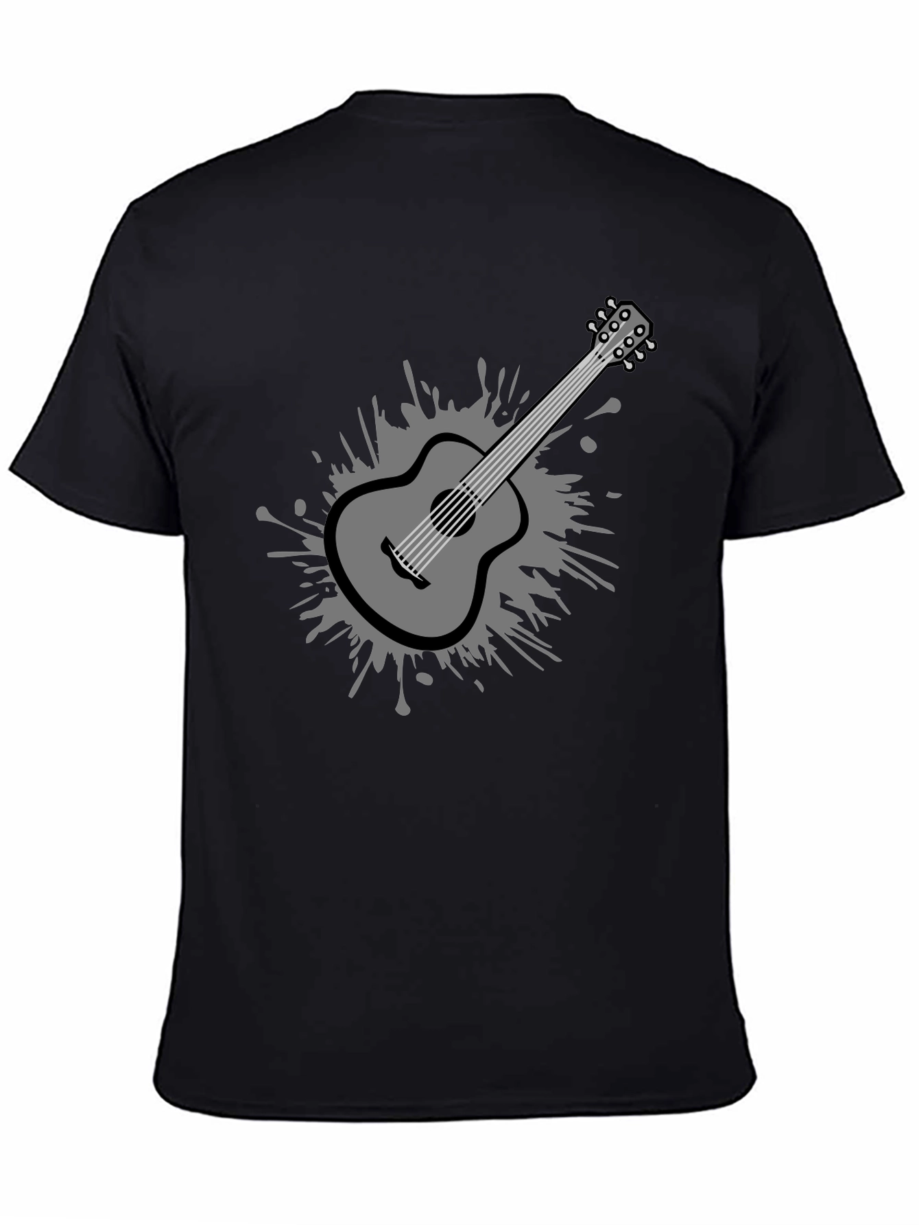 Stylish Guitar Graphic Tee - Black Cotton Blend