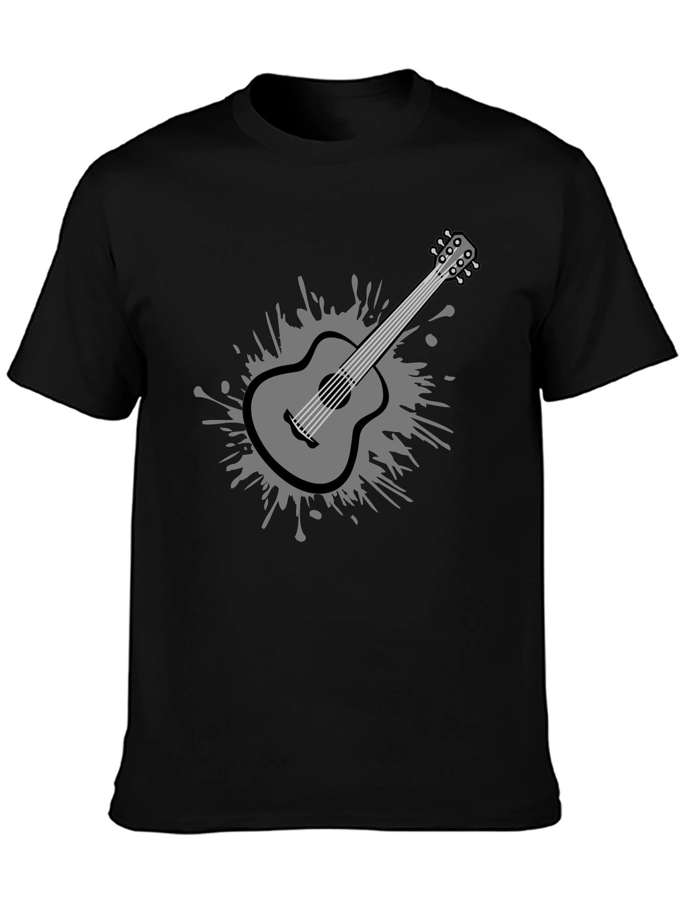 Stylish Guitar Graphic Tee - Black Cotton Blend