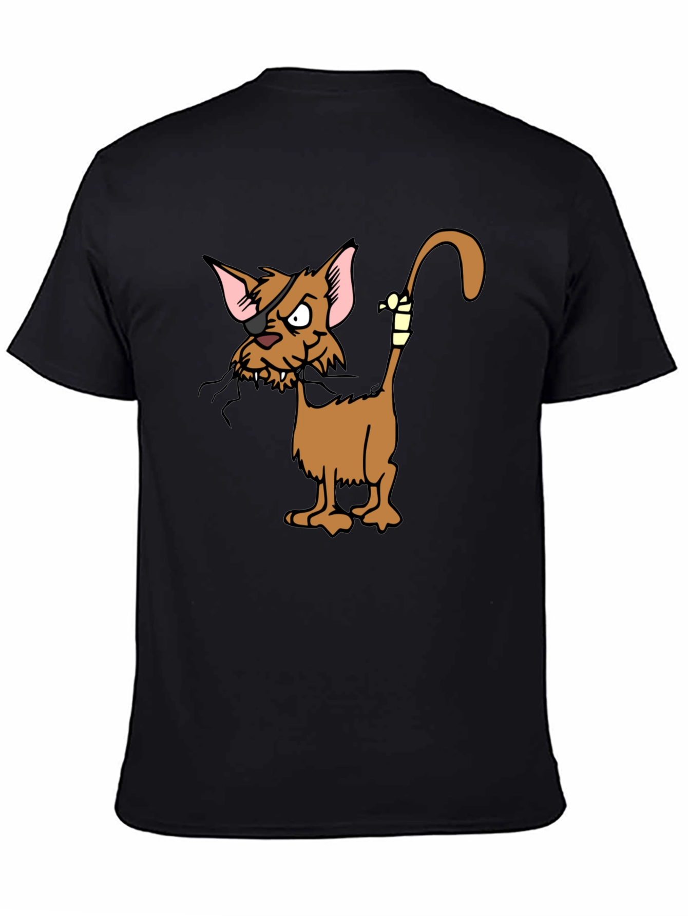 Pirate Cat Cartoon Graphic Black T-Shirt