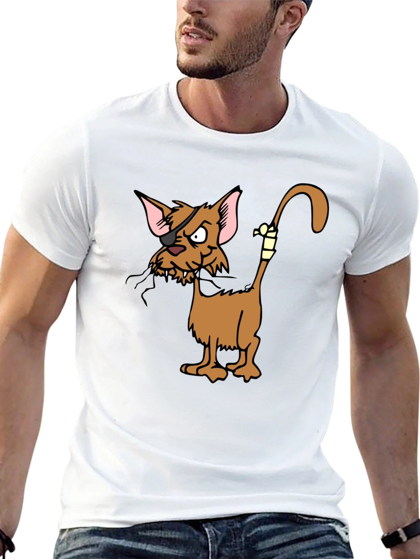 Pirate Cat Cartoon Graphic Black T-Shirt
