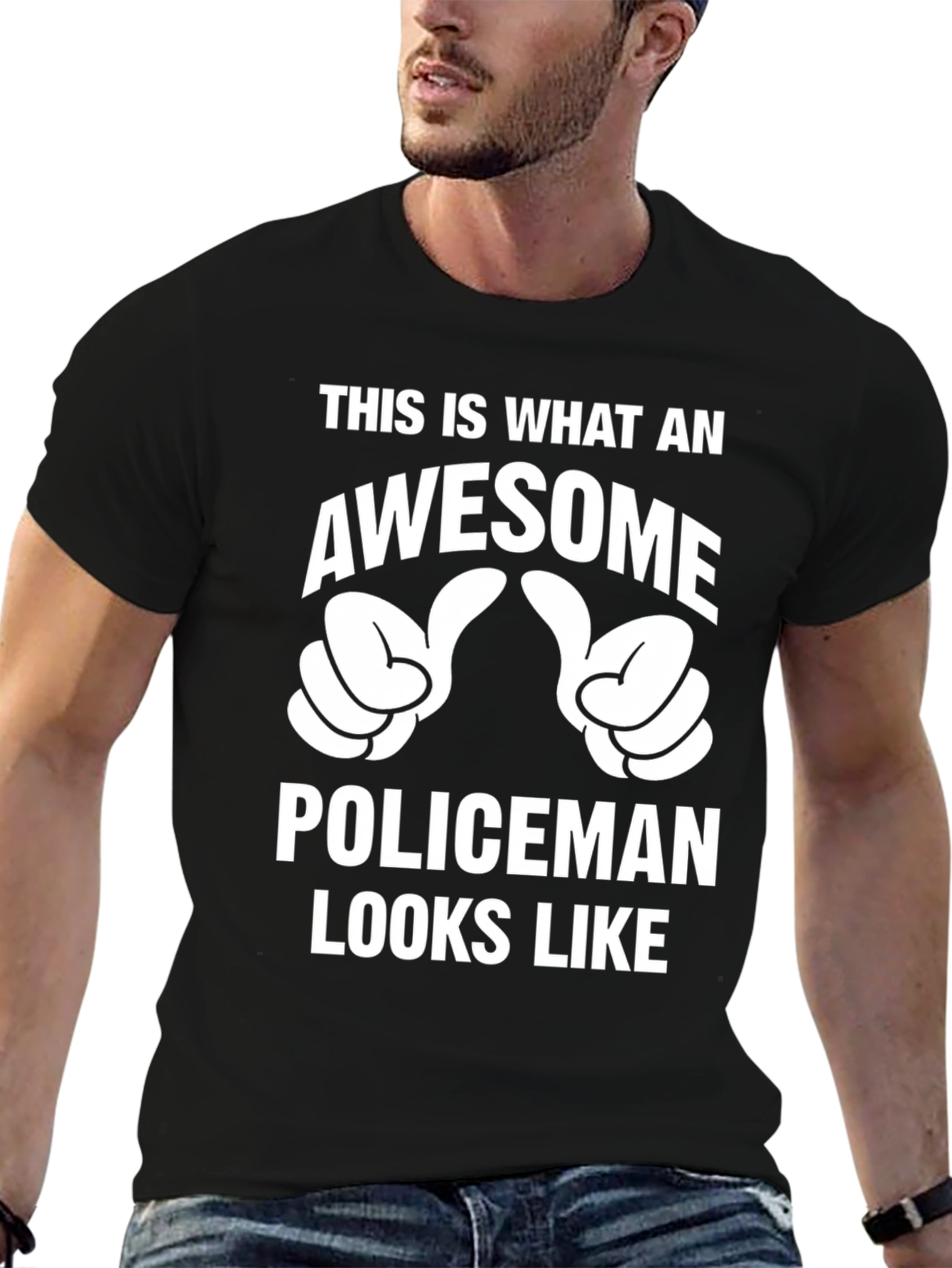 Awesome Policeman Graphic Tee - Black Cotton T-Shirt