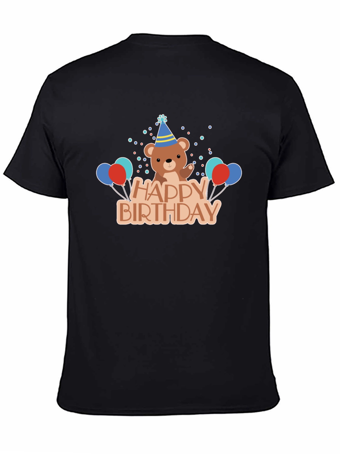 Happy Birthday Bear Graphic Tee - Black