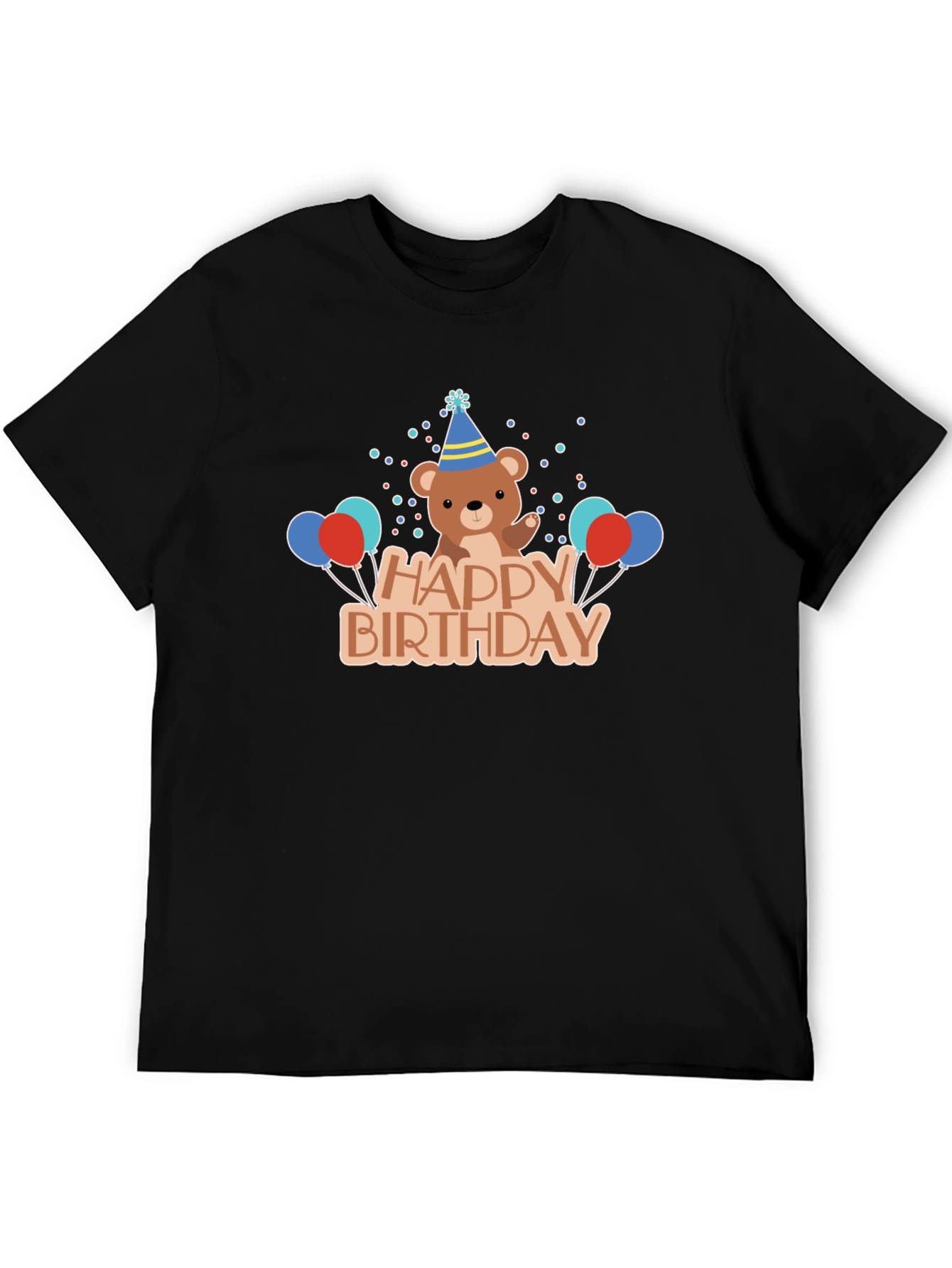 Happy Birthday Bear Graphic Tee - Black