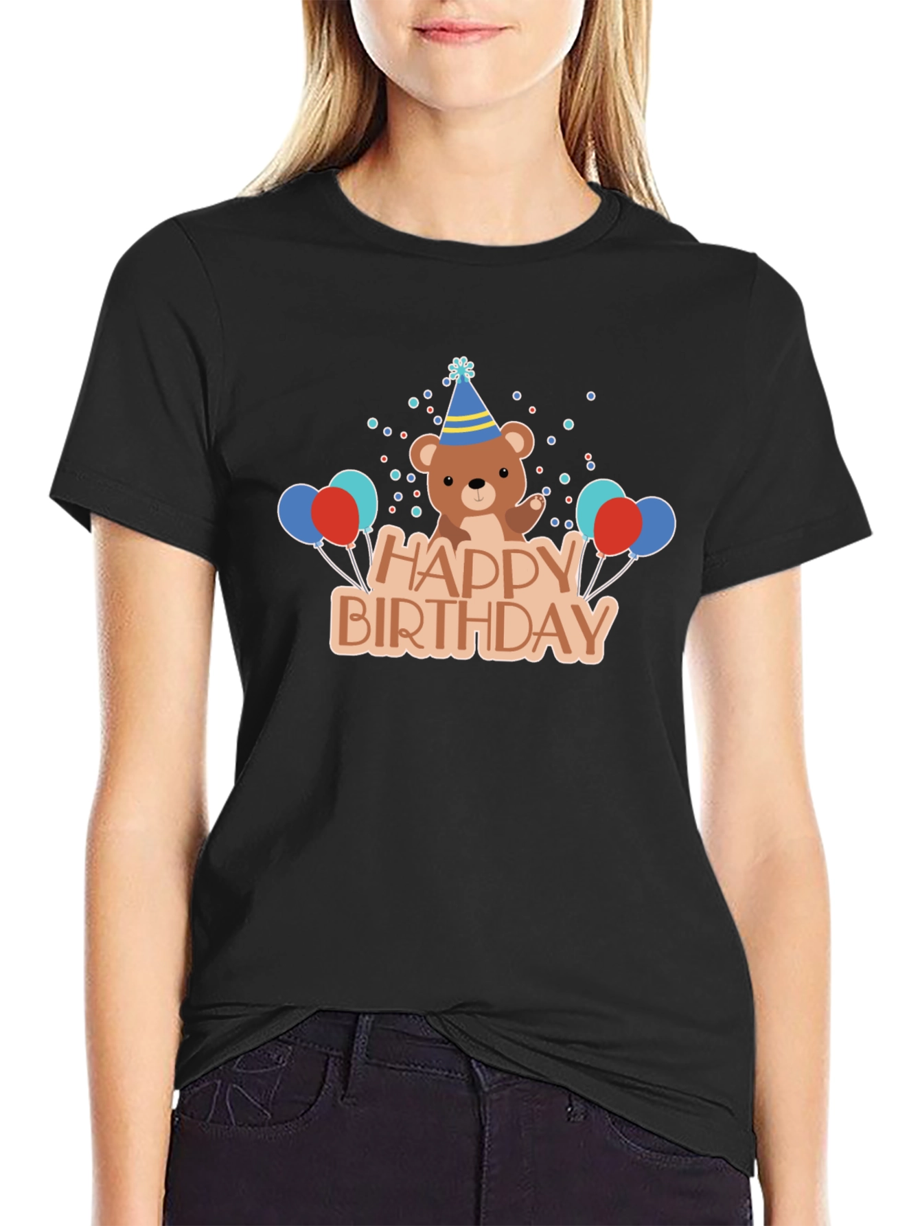 Happy Birthday Bear Graphic Tee - Black