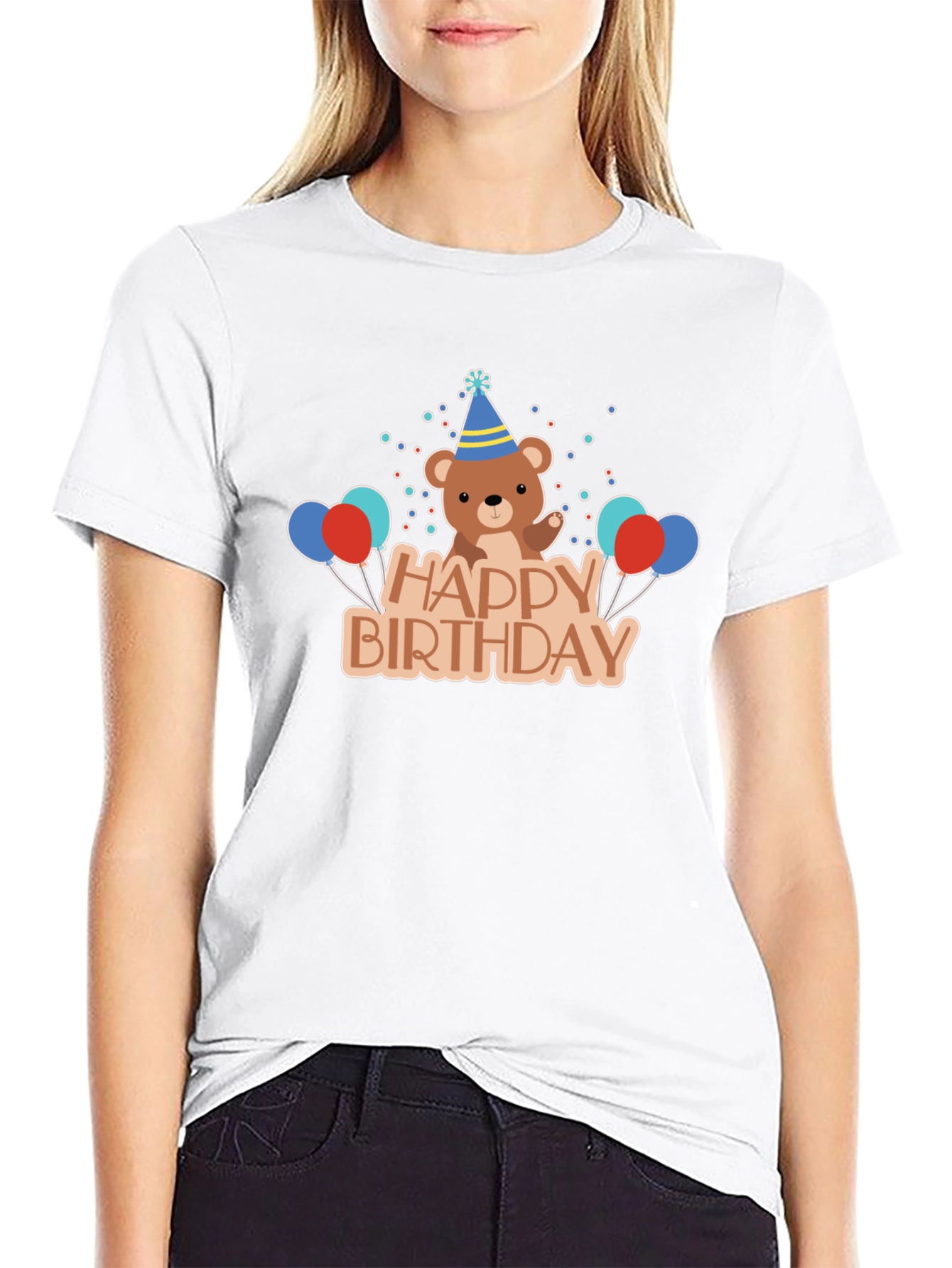 Happy Birthday Bear Graphic Tee - Black