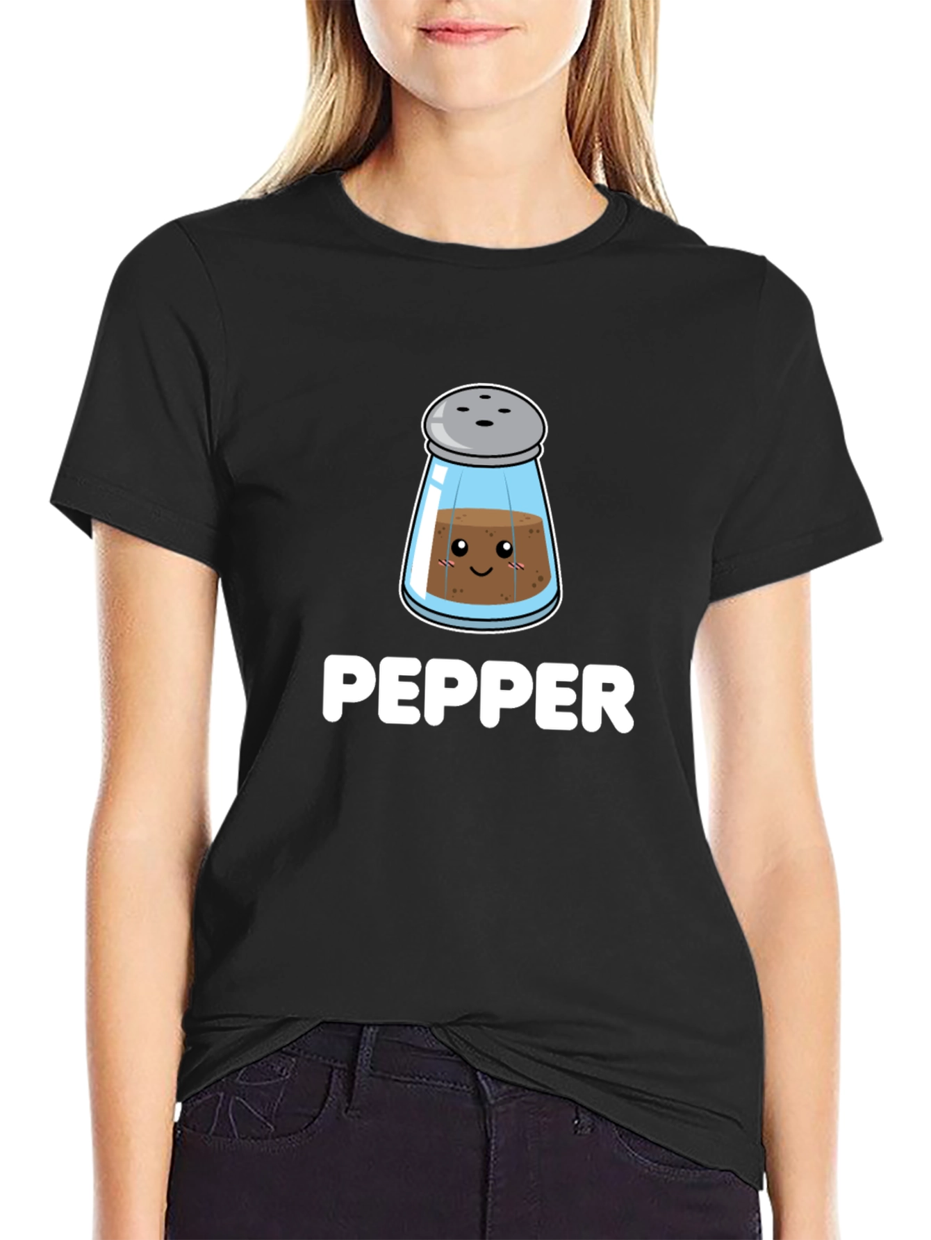 Cute Pepper Shaker Graphic Tee - Black