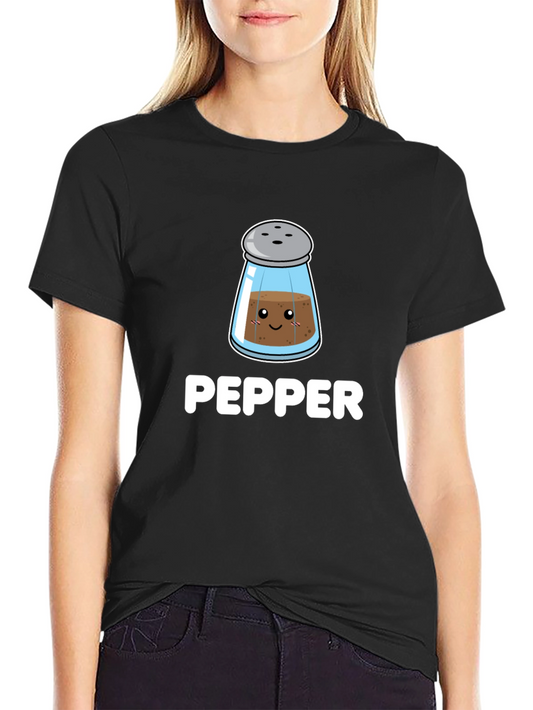 Cute Pepper Shaker Graphic Tee - Black