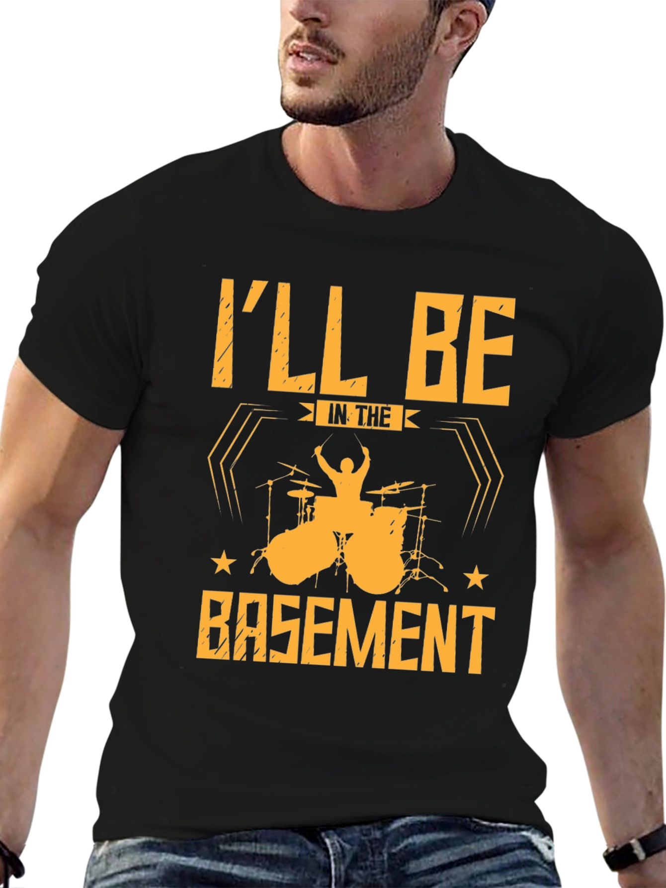 Drummer T-Shirt: Ill Be In The Basement Black Tee