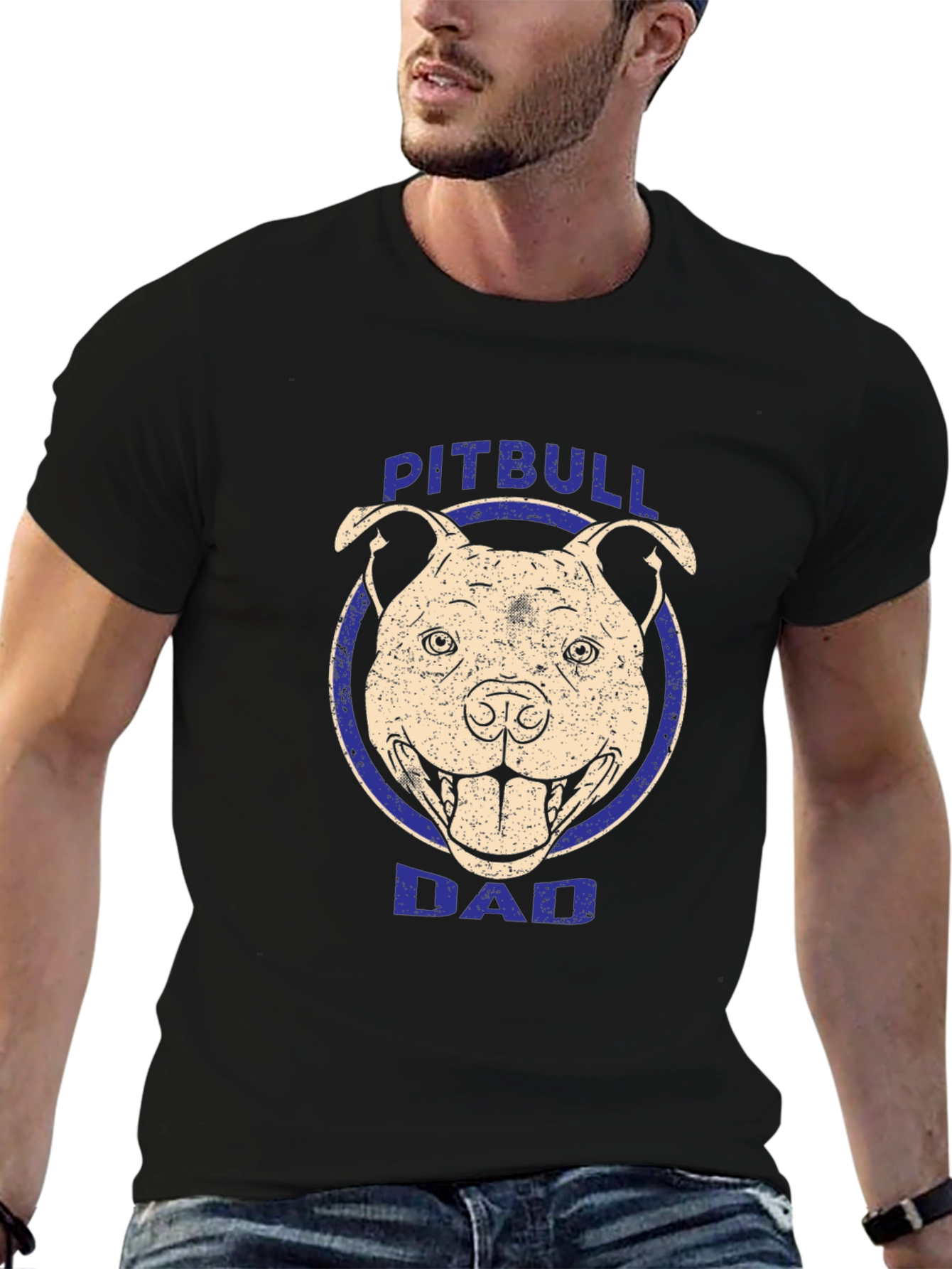 Pitbull Dad Graphic Tee - Black Cotton T-Shirt