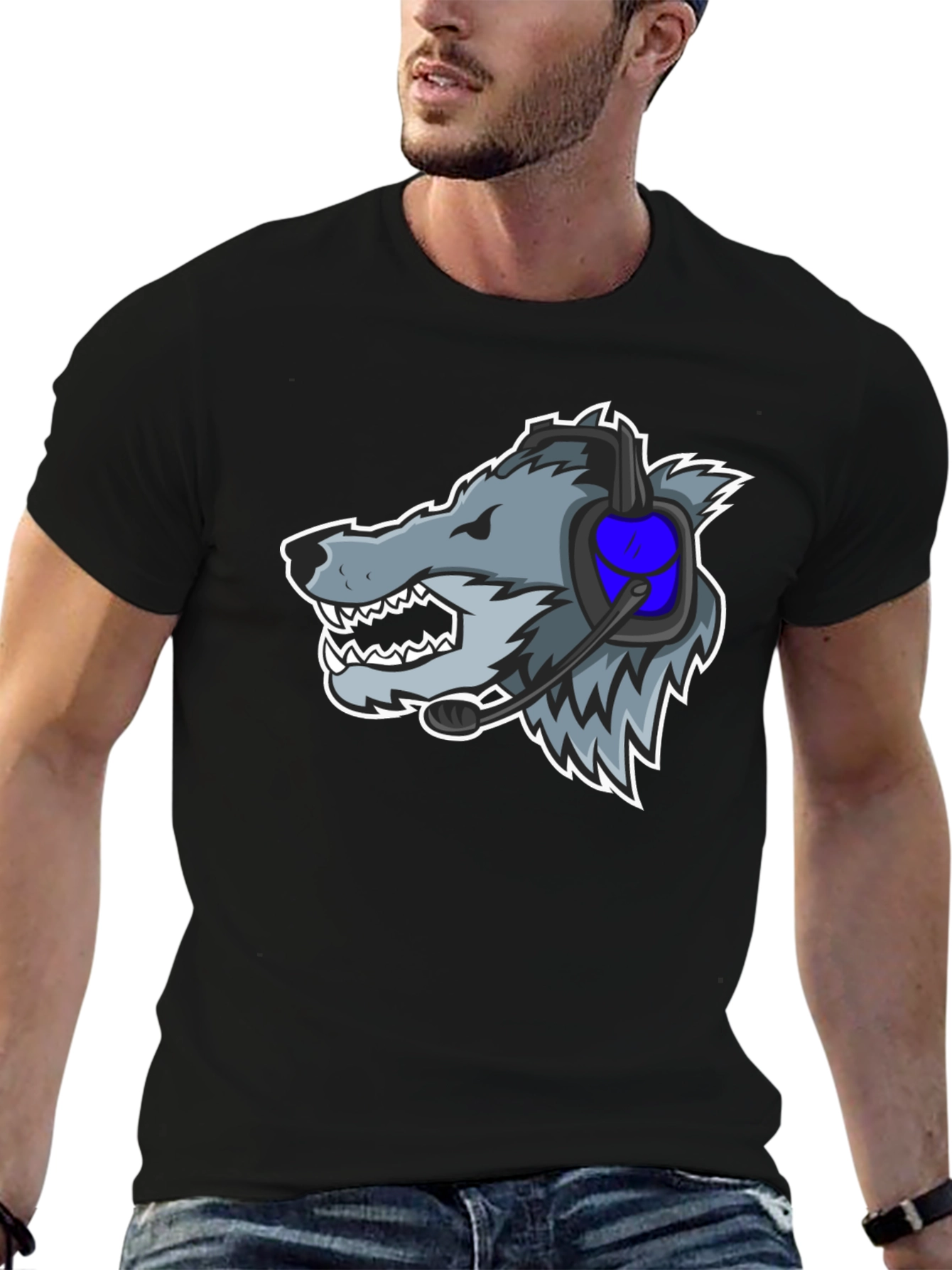 Gamer Wolf Graphic Tee - Black Cotton T-Shirt