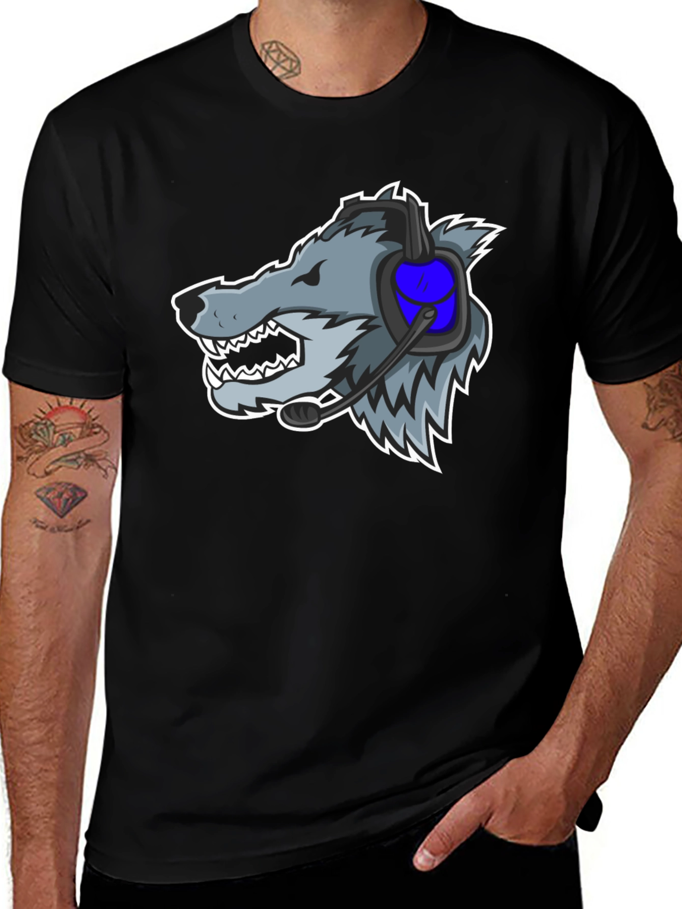 Gamer Wolf Graphic Tee - Black Cotton T-Shirt