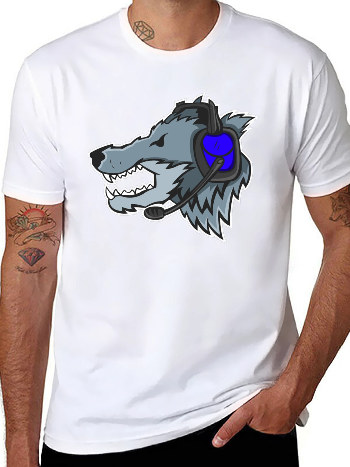 Gamer Wolf Graphic Tee - Black Cotton T-Shirt
