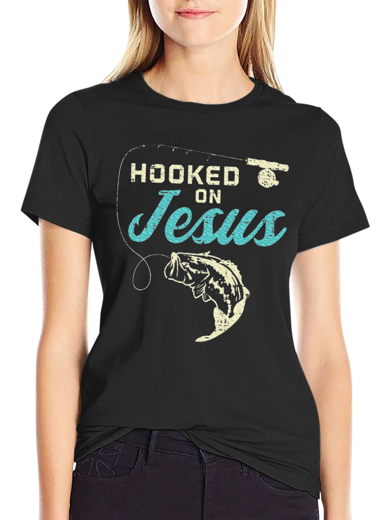 Hooked On Jesus Fishing Graphic T-Shirt