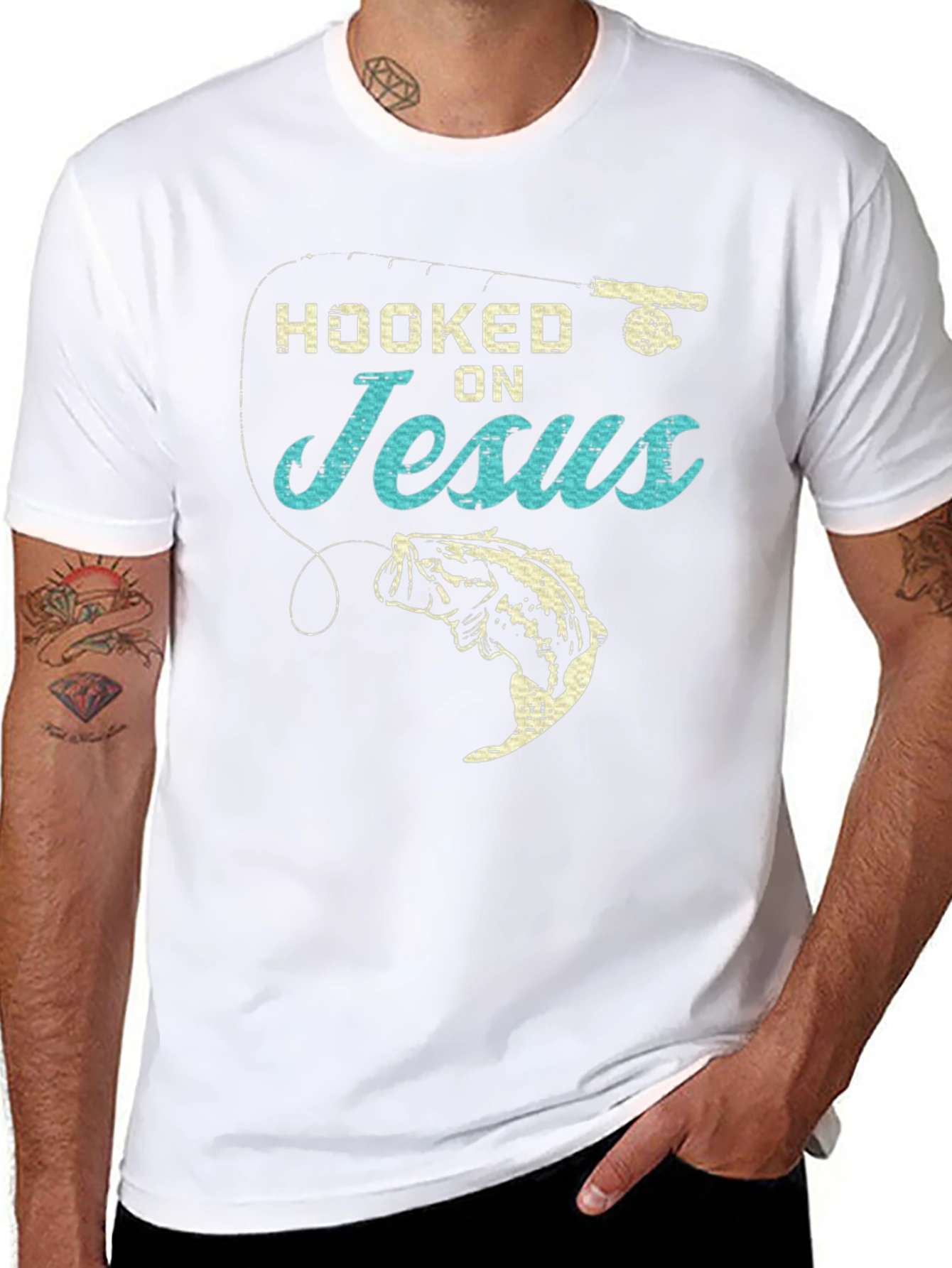 Hooked On Jesus Fishing Graphic T-Shirt
