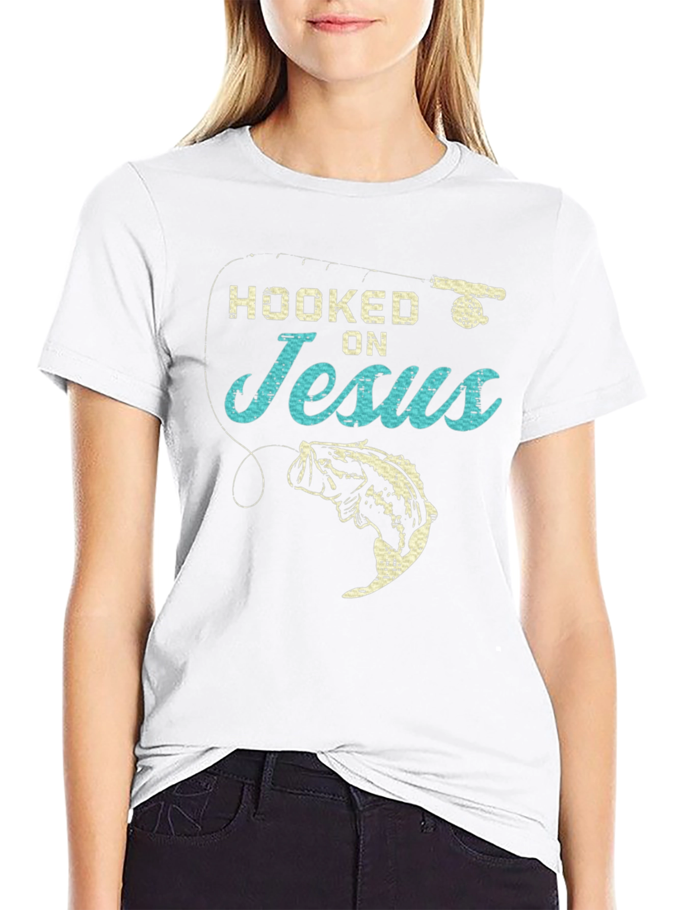 Hooked On Jesus Fishing Graphic T-Shirt