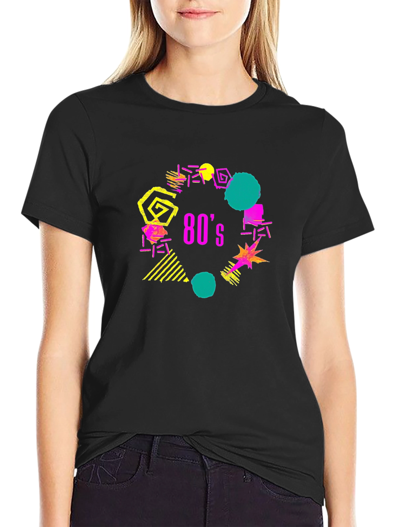 Retro 80s Style Graphic Tee - Black