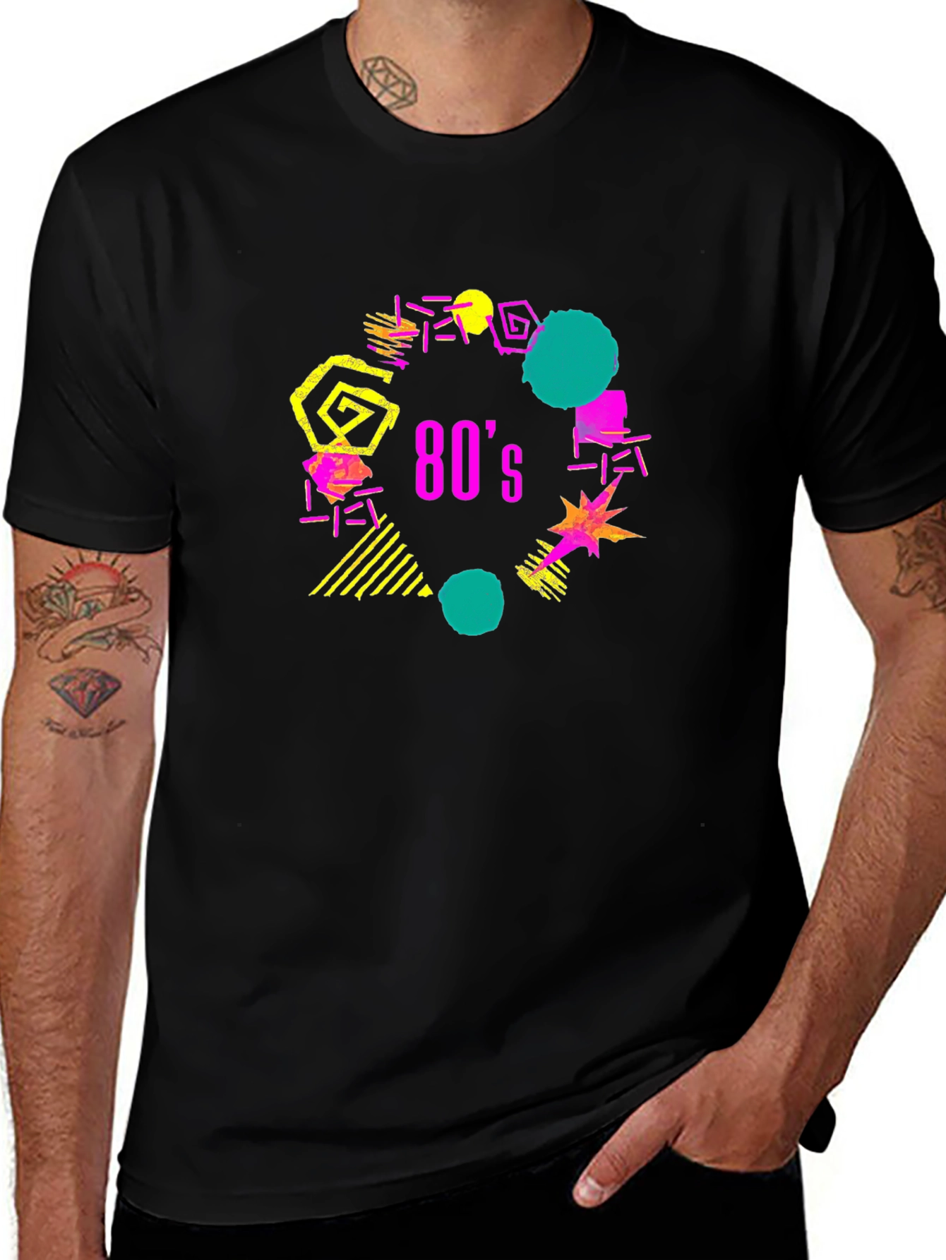 Retro 80s Style Graphic Tee - Black