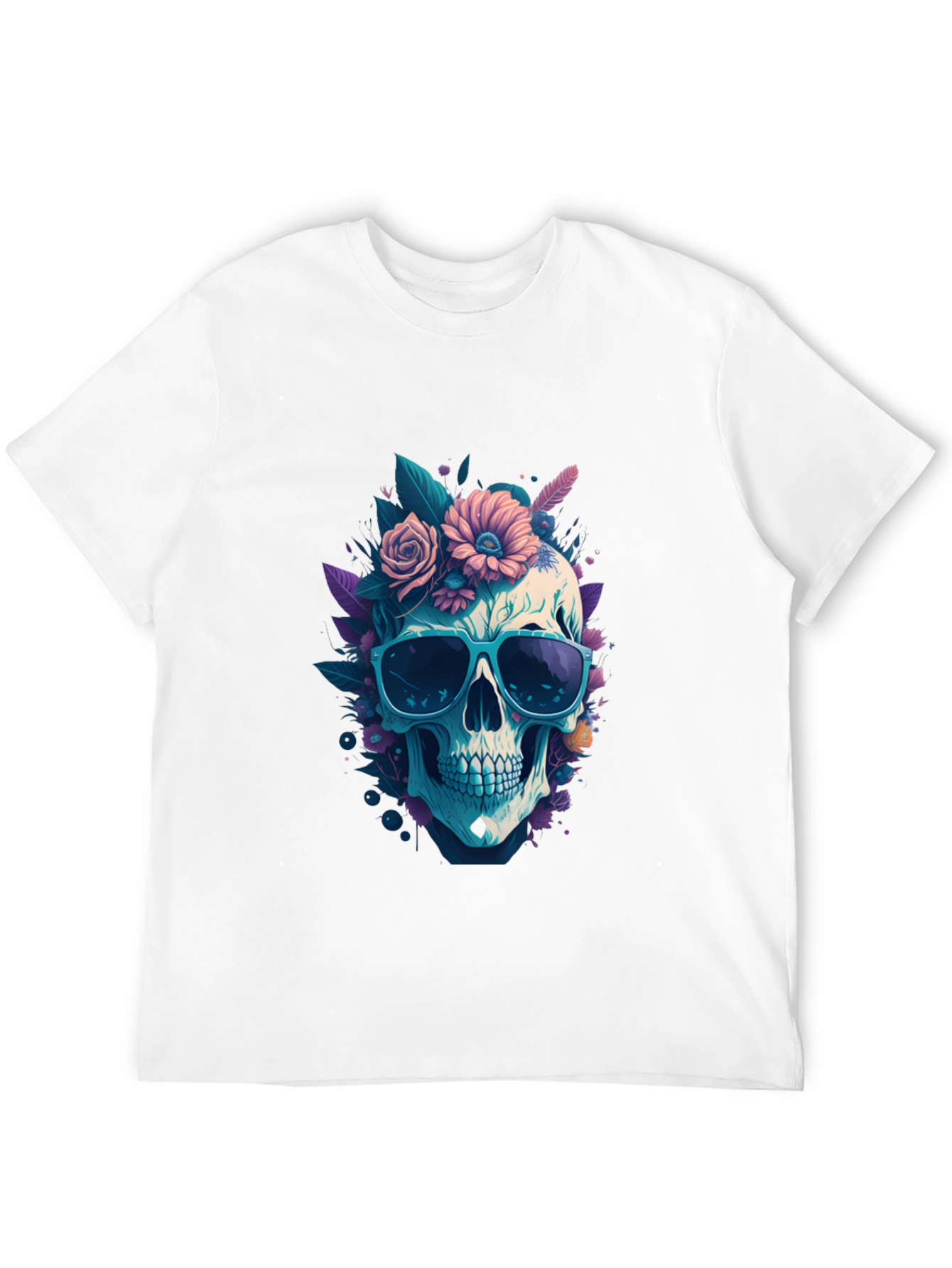 Skull & Flowers Graphic Tee - Black Crew Neck