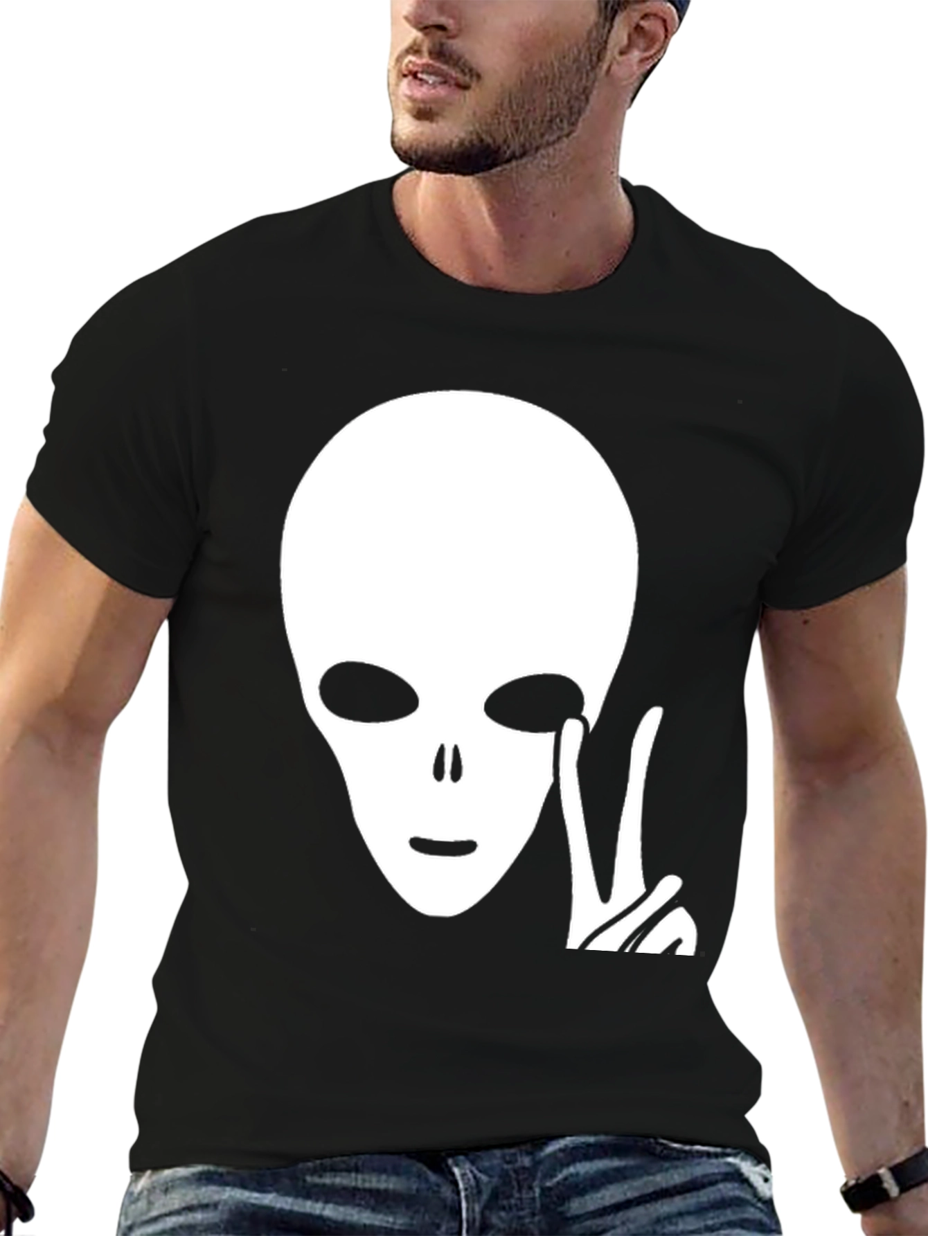 Alien Peace Sign Graphic Tee - Black