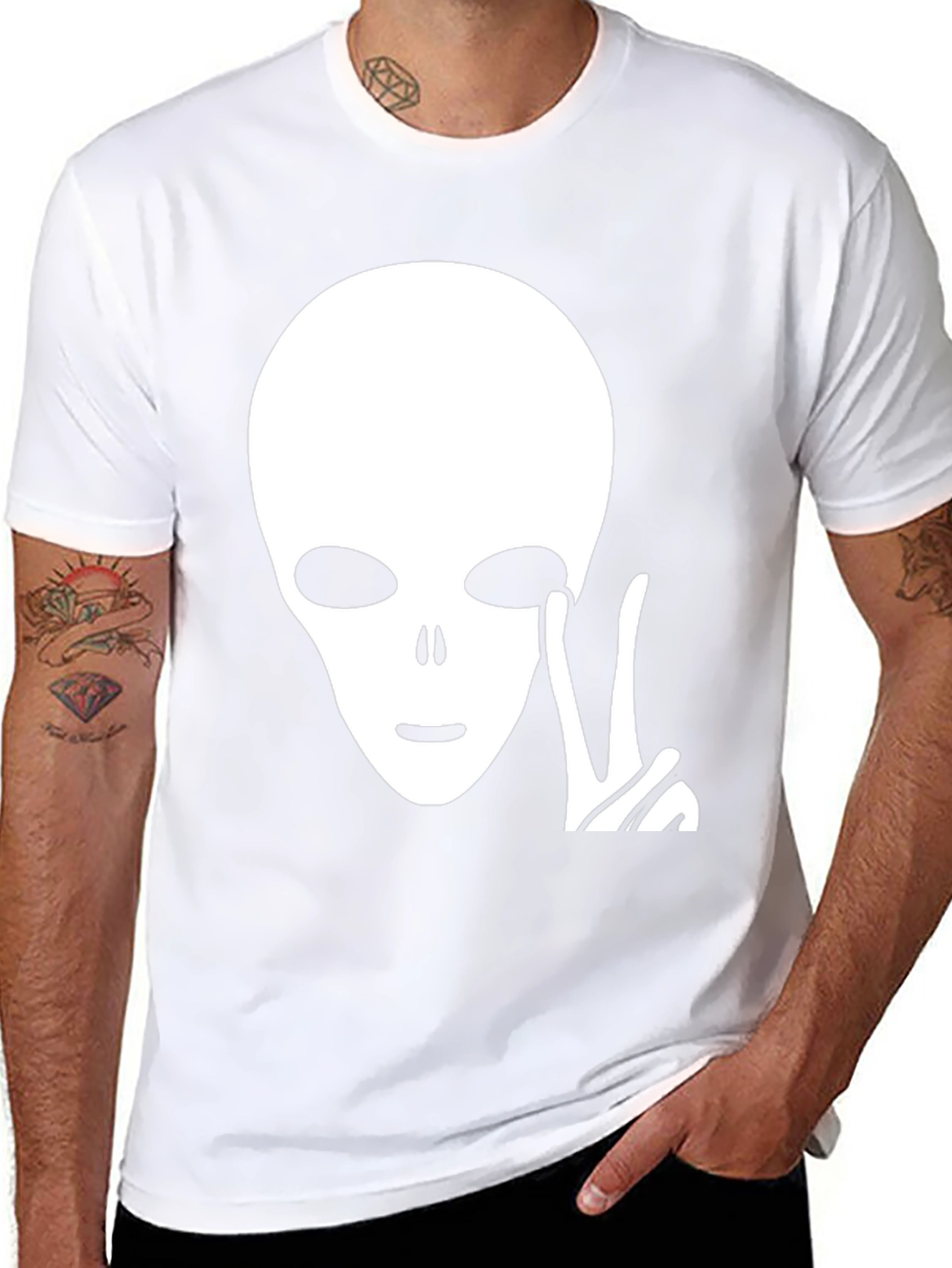 Alien Peace Sign Graphic Tee - Black