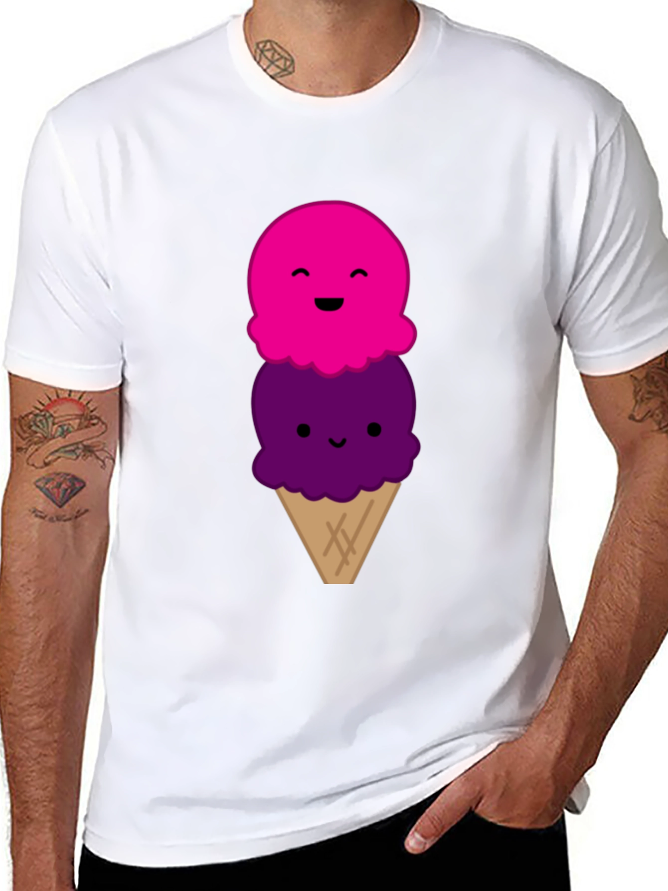 Cute Cartoon Ice Cream Graphic Black T-Shirt