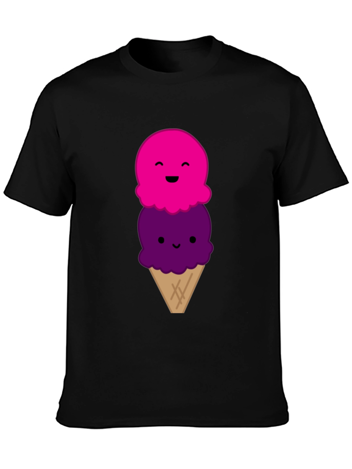 Cute Cartoon Ice Cream Graphic Black T-Shirt