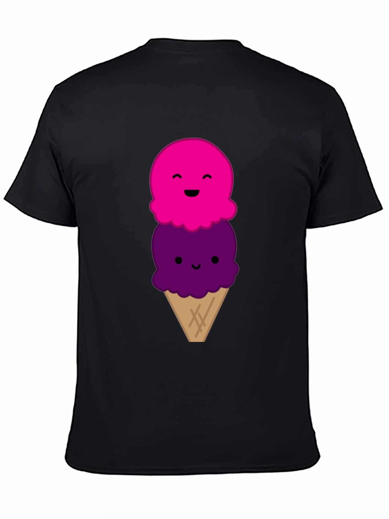 Cute Cartoon Ice Cream Graphic Black T-Shirt