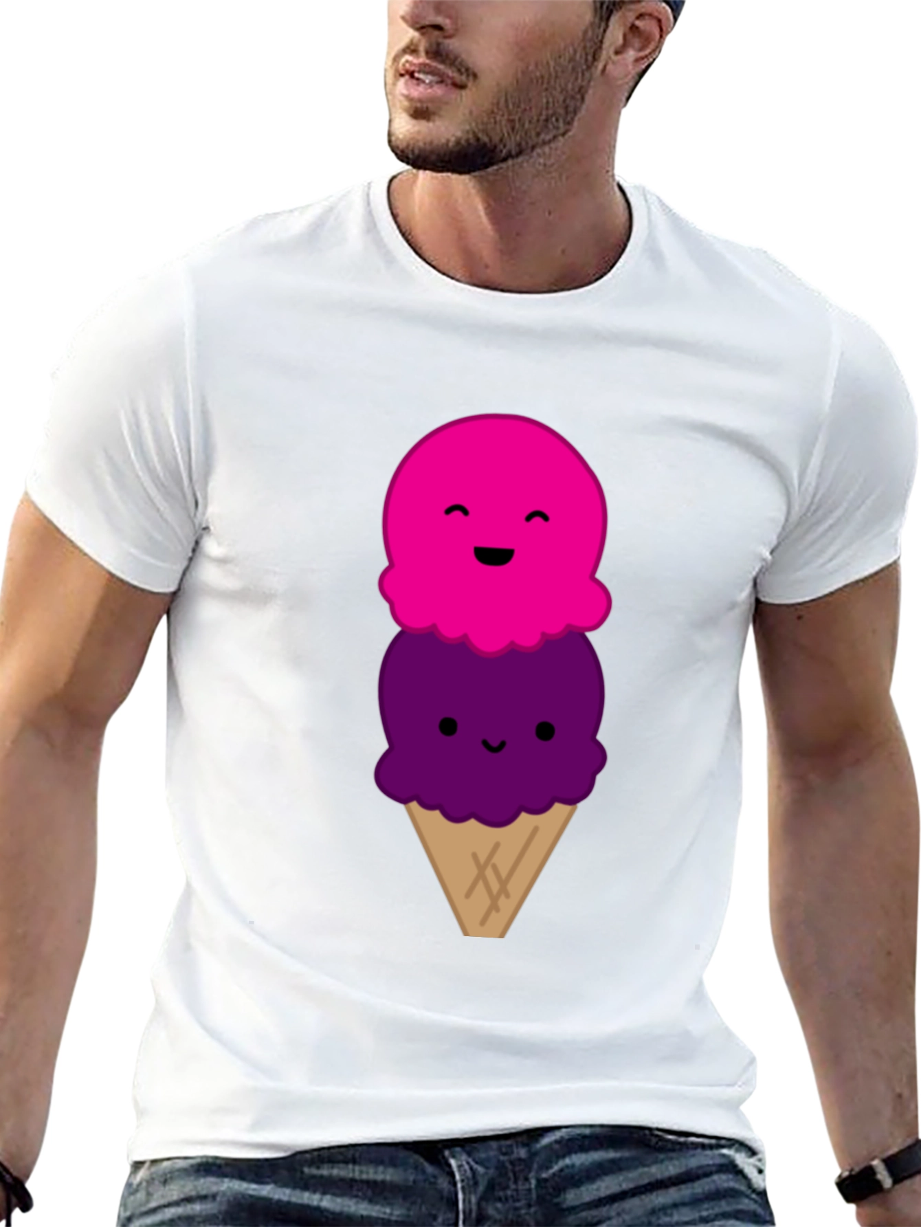 Cute Cartoon Ice Cream Graphic Black T-Shirt