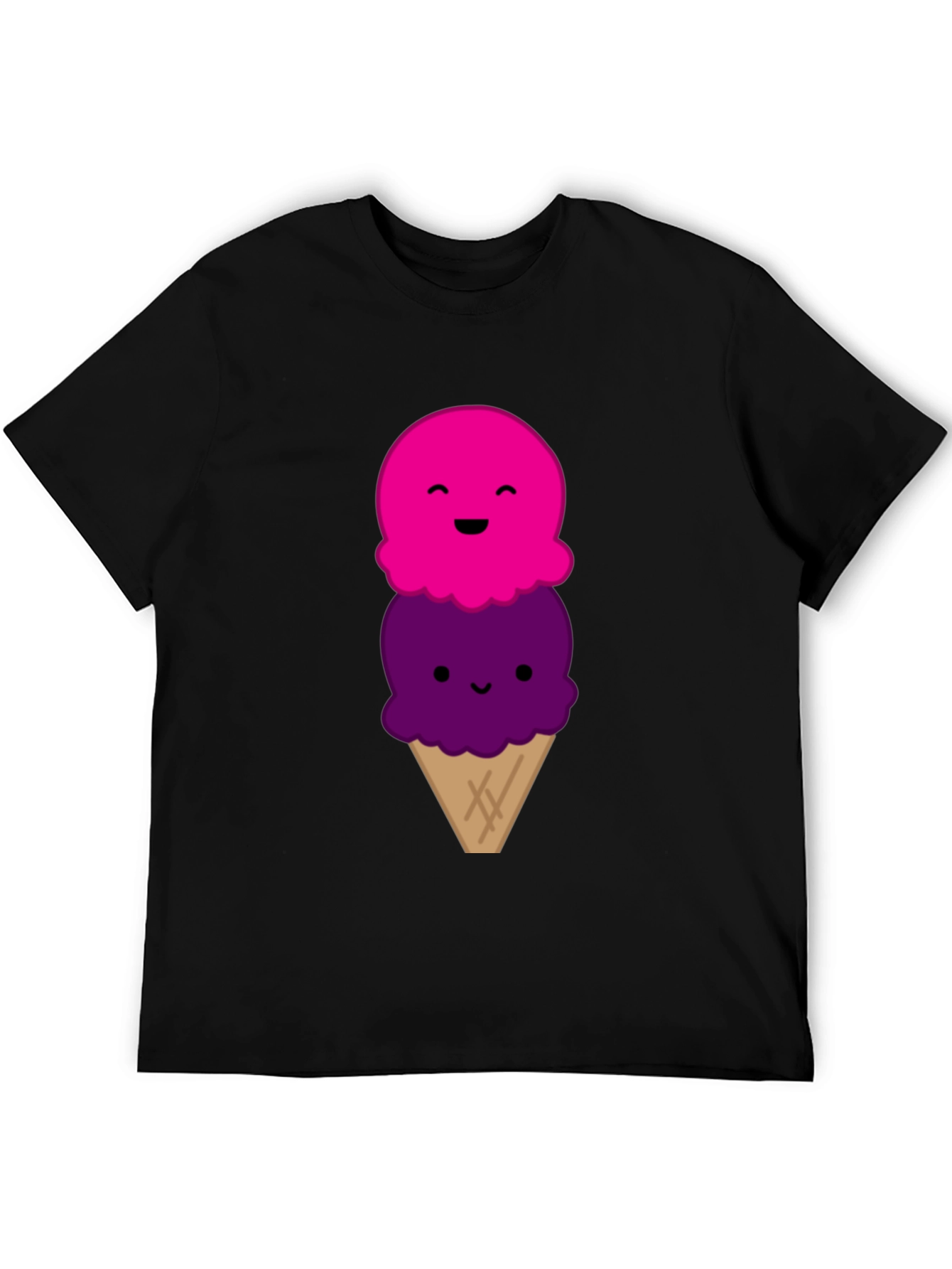 Cute Cartoon Ice Cream Graphic Black T-Shirt