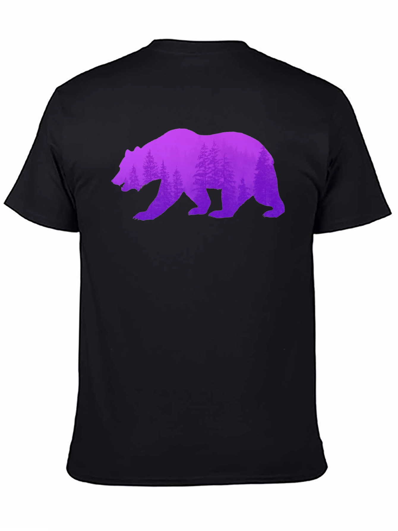 Bear Silhouette Forest Print Black Tee