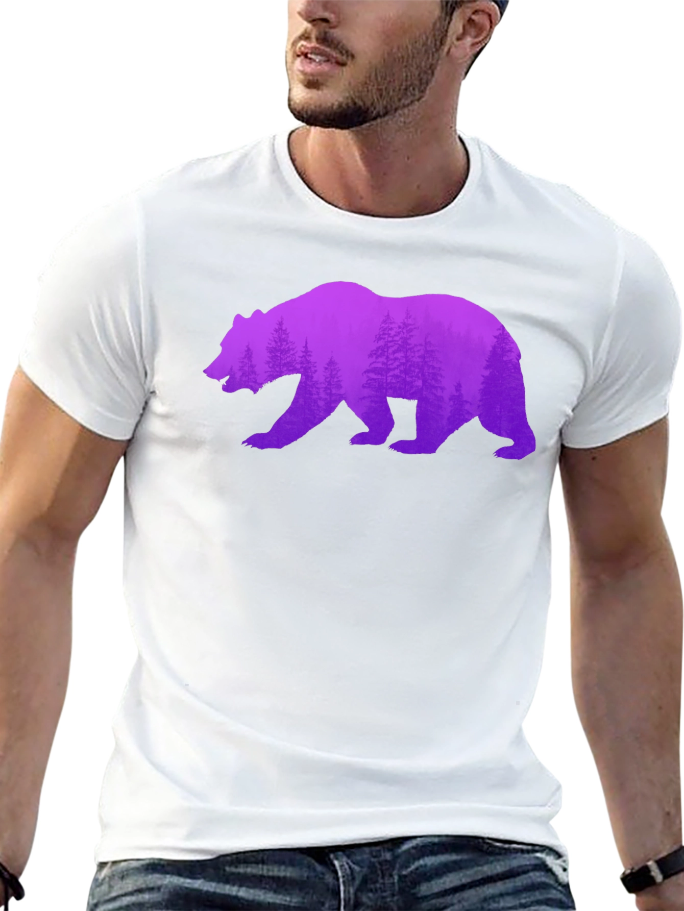 Bear Silhouette Forest Print Black Tee