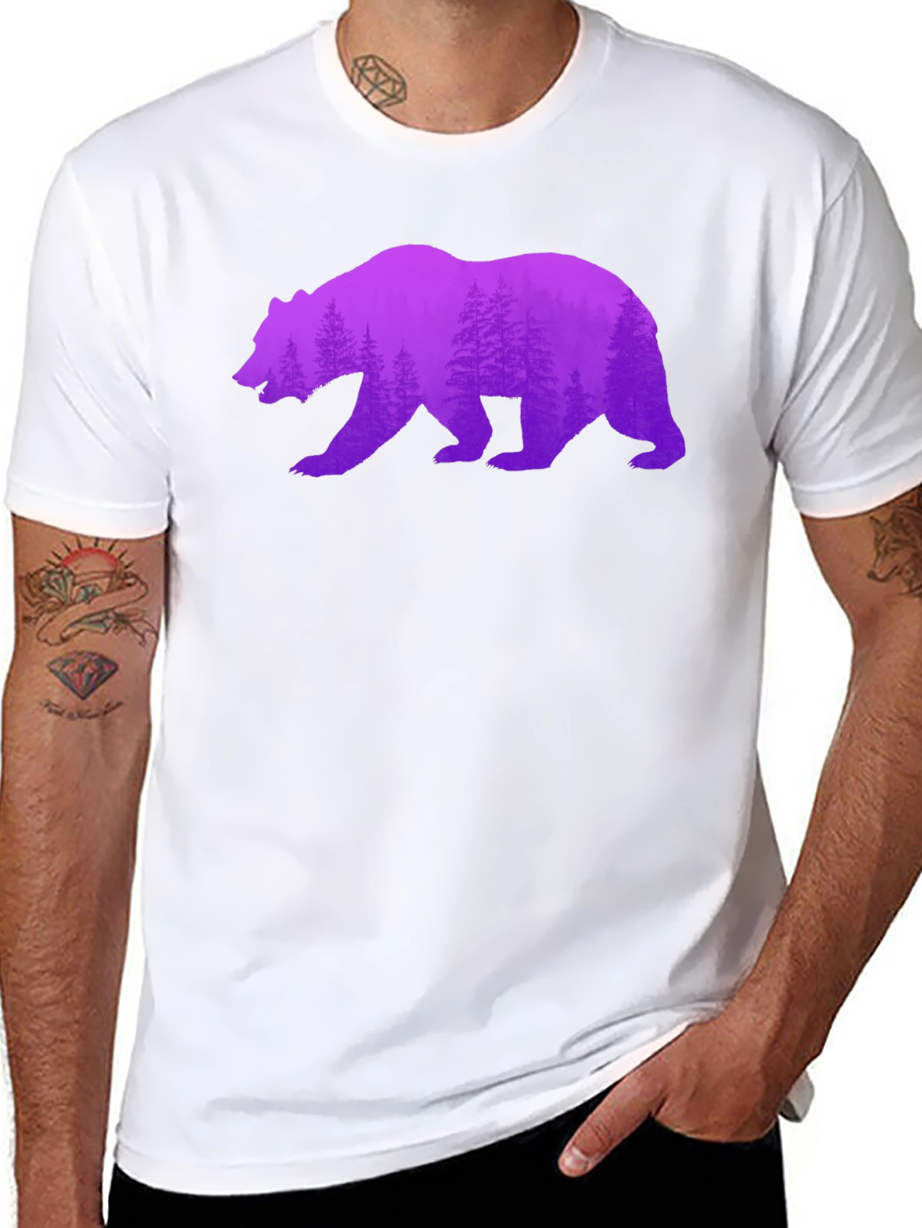 Bear Silhouette Forest Print Black Tee