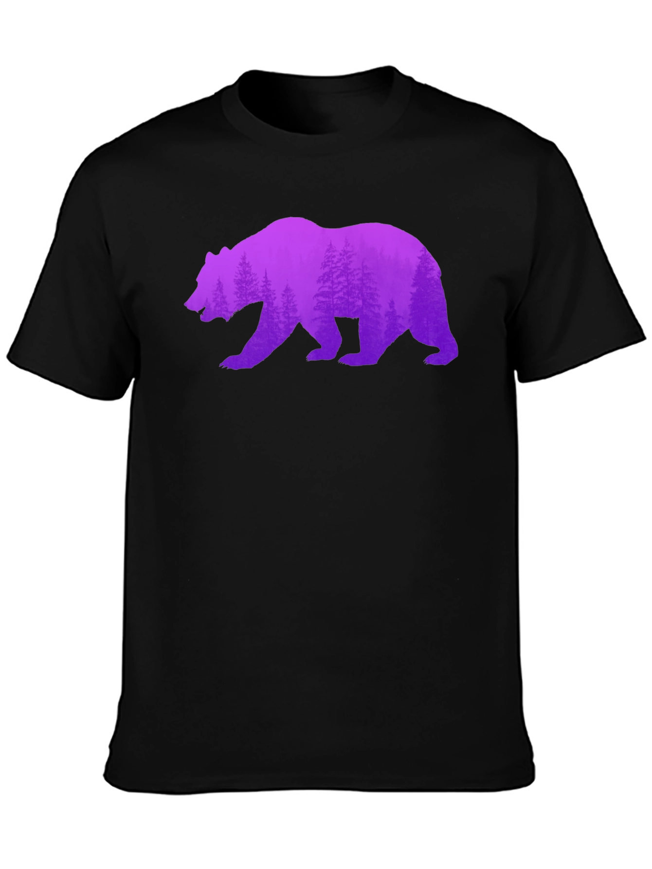 Bear Silhouette Forest Print Black Tee