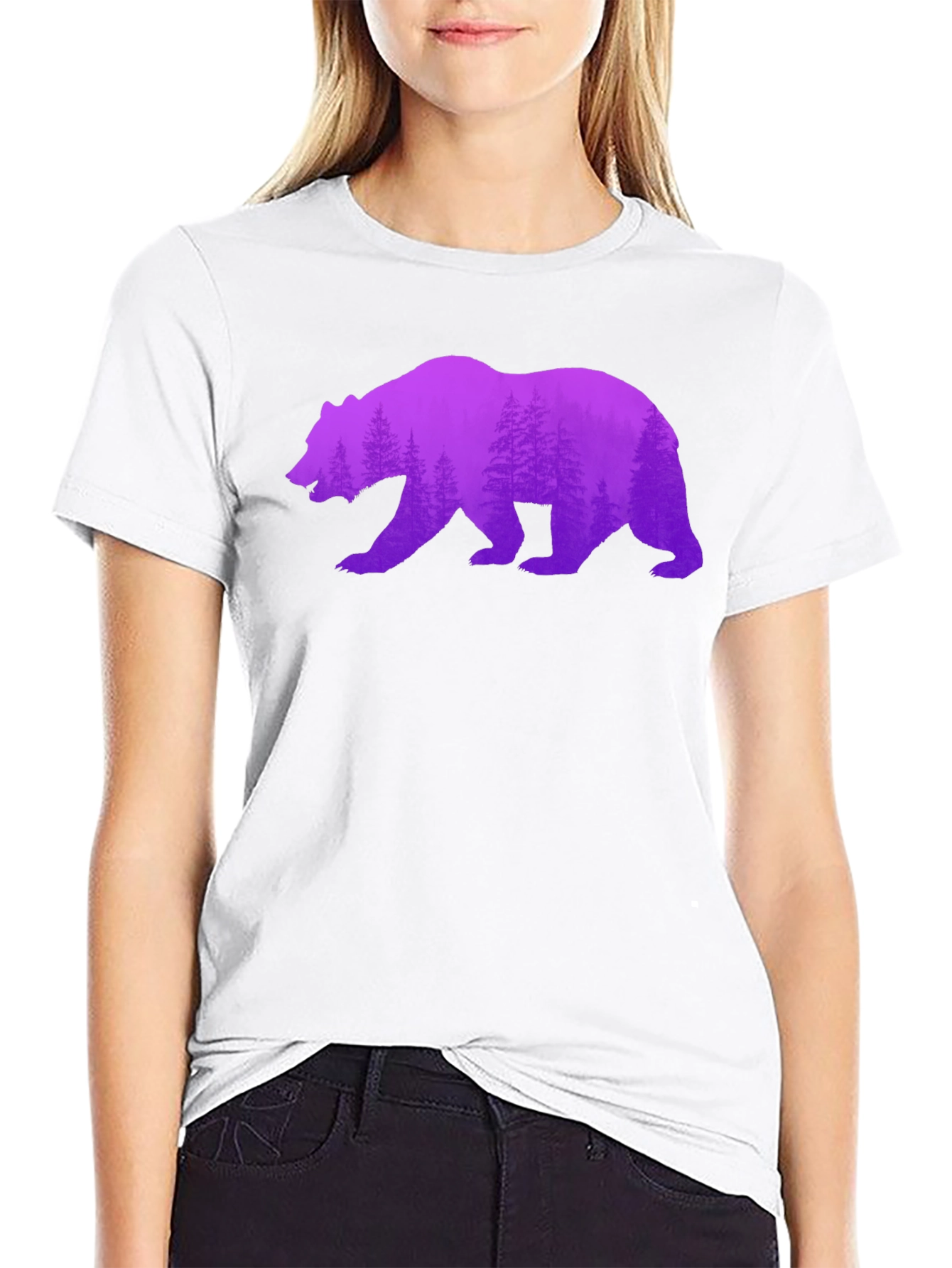 Bear Silhouette Forest Print Black Tee