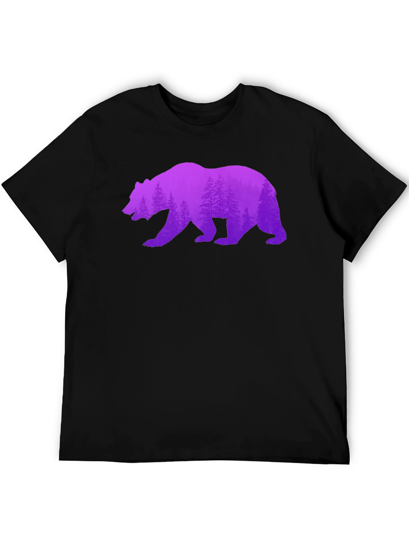 Bear Silhouette Forest Print Black Tee