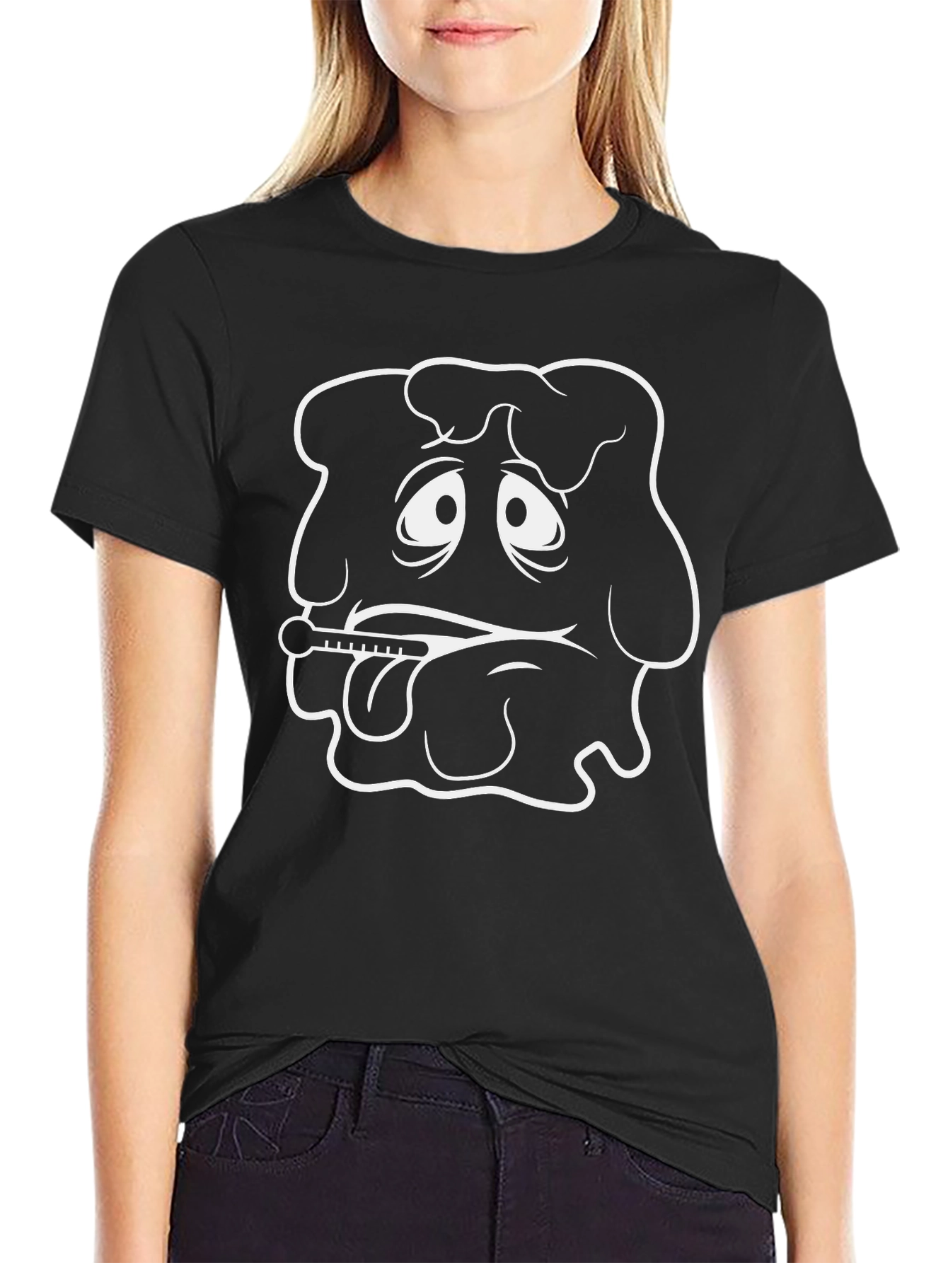 Sick Day Cartoon Graphic T-Shirt - Black