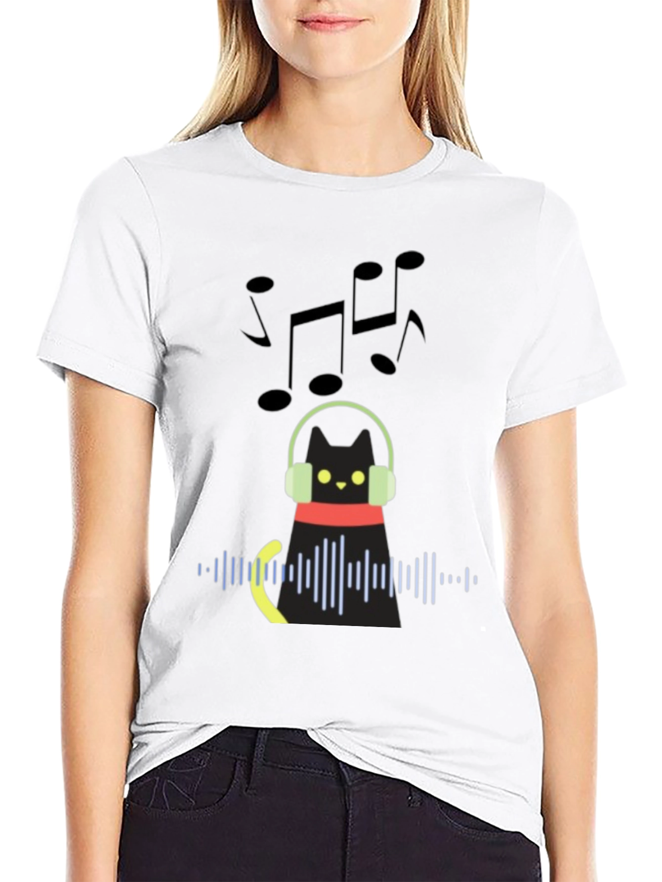 Cat DJ Graphic Tee - Black