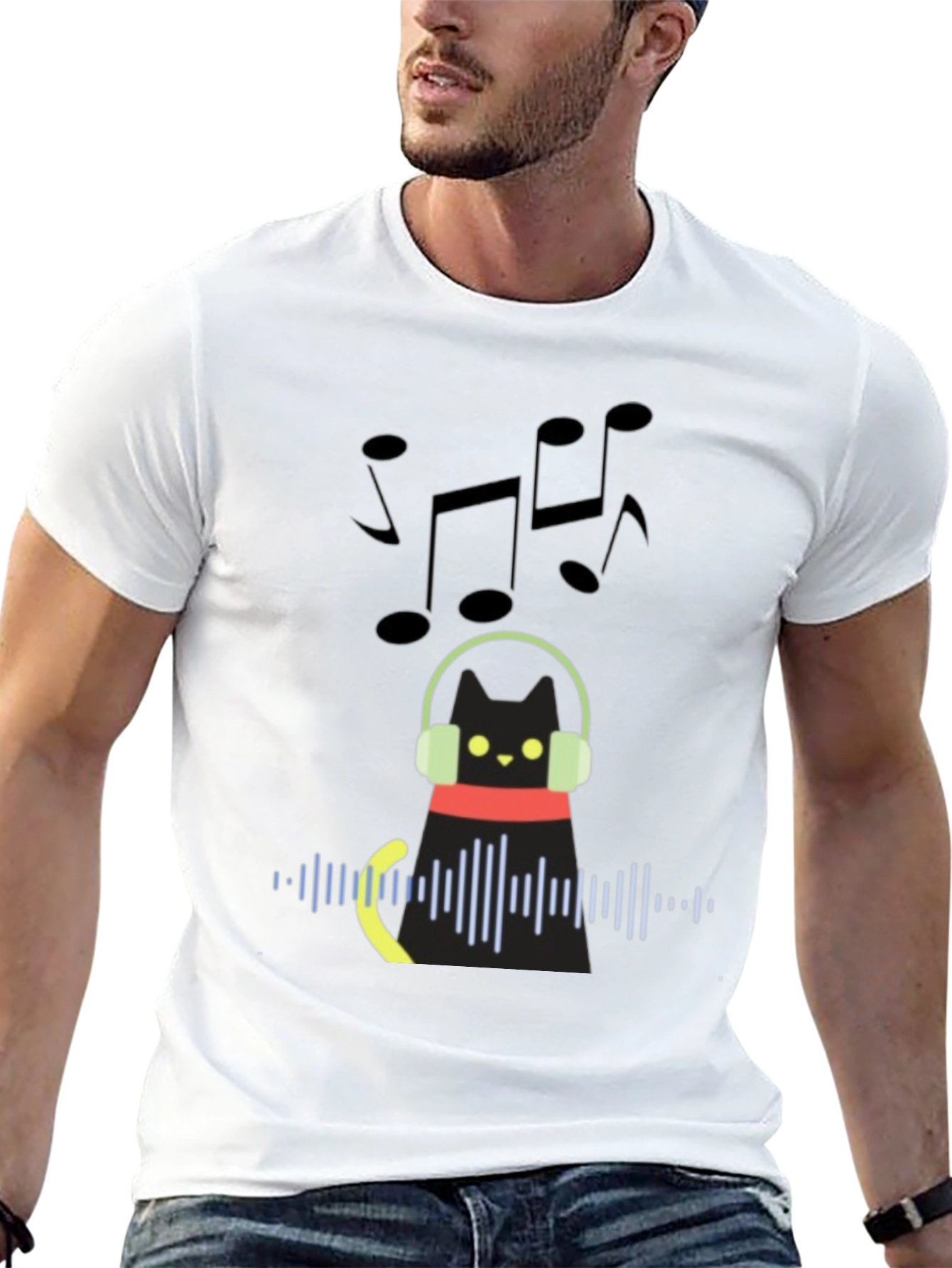 Cat DJ Graphic Tee - Black