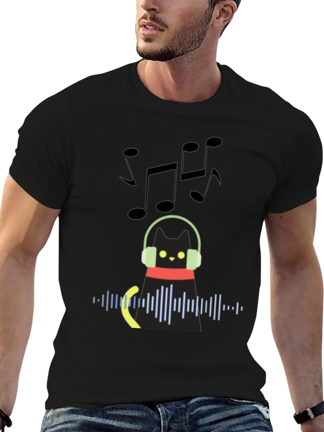 Cat DJ Graphic Tee - Black